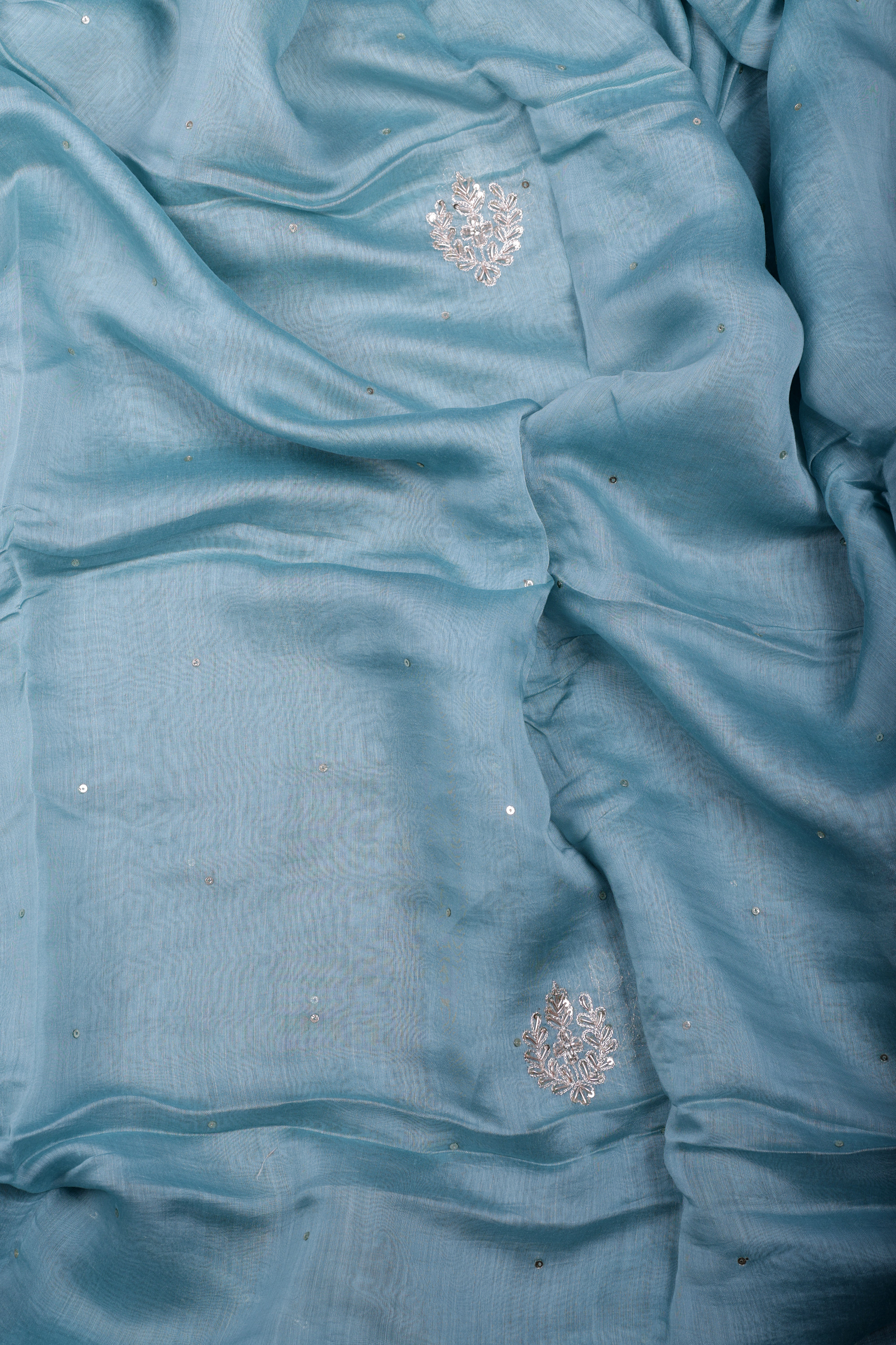Sky Blue Chanderi Silk Suit Set with Zari & Zardozi Work