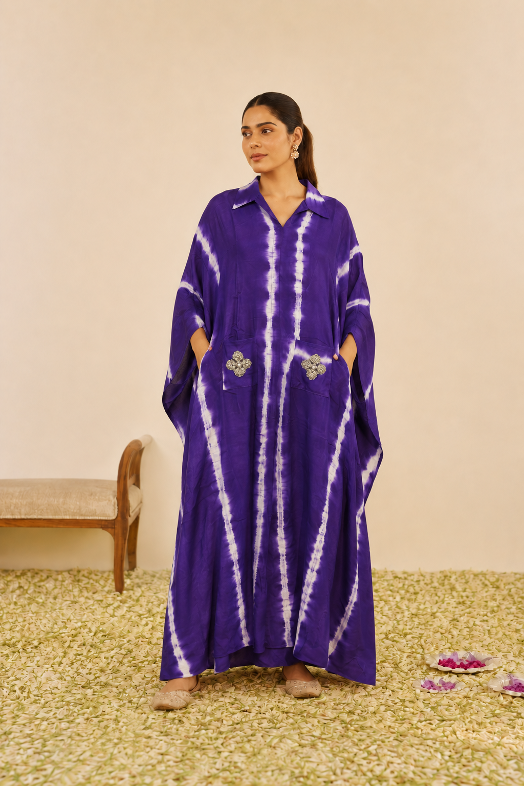 Indigo Tide Tie-Dye Kaftan Set