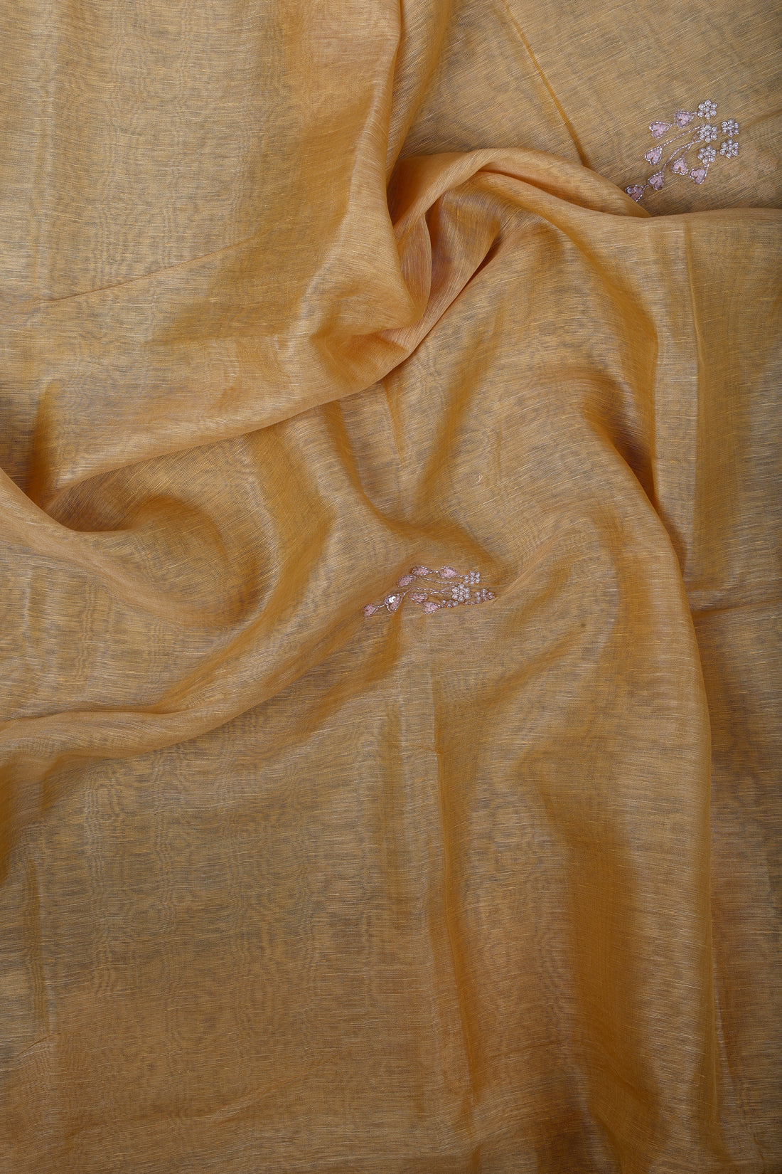 Luxury Mustard Linen Silk Suit Set with Pure Handcrafted Embroidery