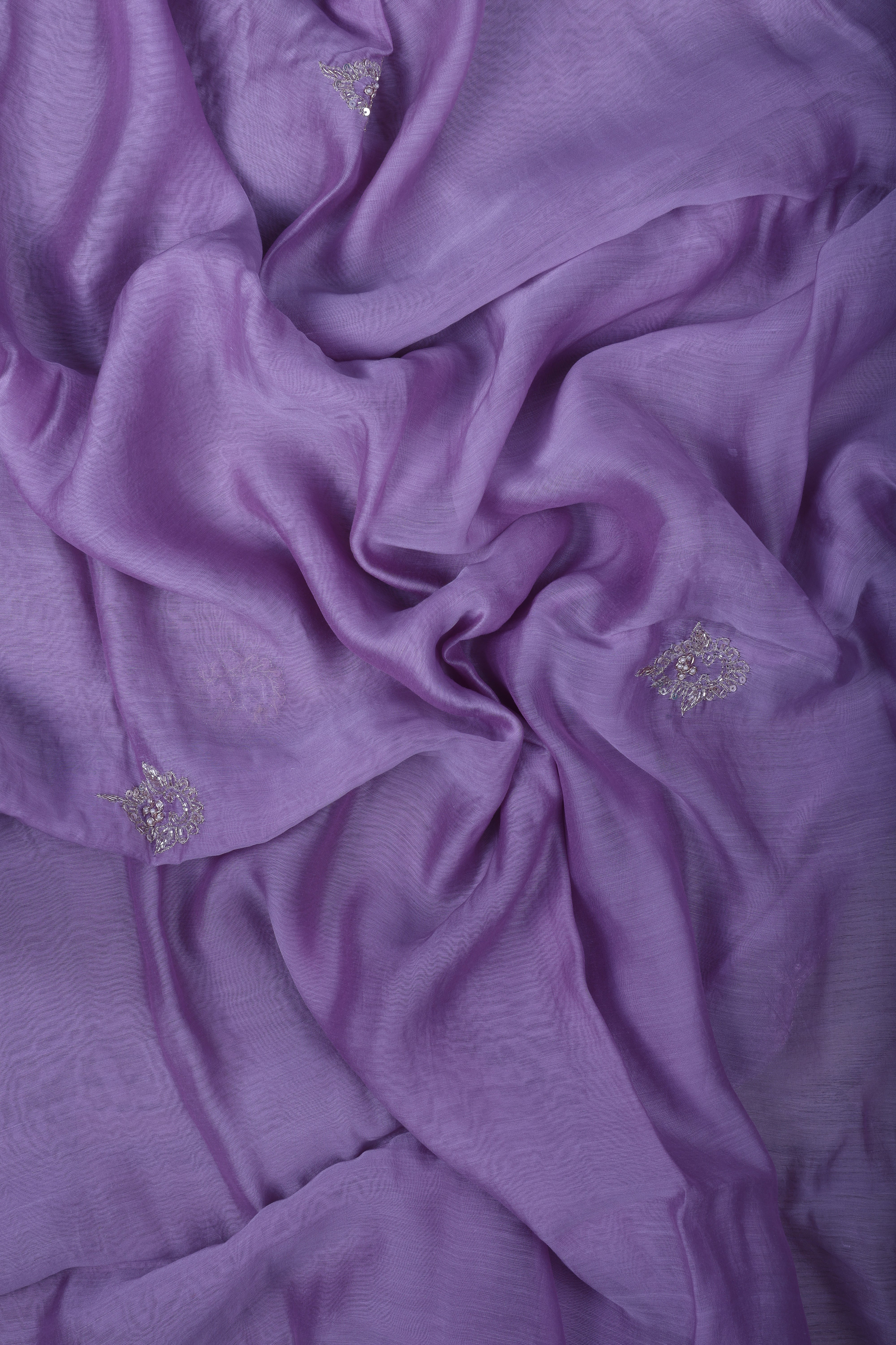 Lavender Chanderi Silk Suit Set with Pearl & Zardozi Handwork