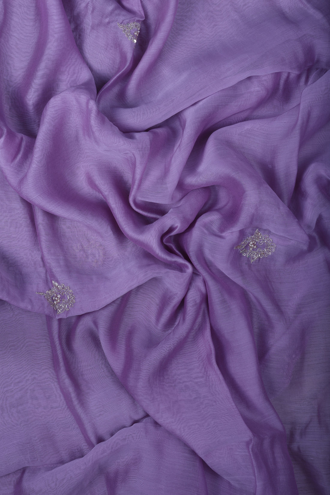 Lavender Chanderi Silk Suit Set with Pearl & Zardozi Handwork
