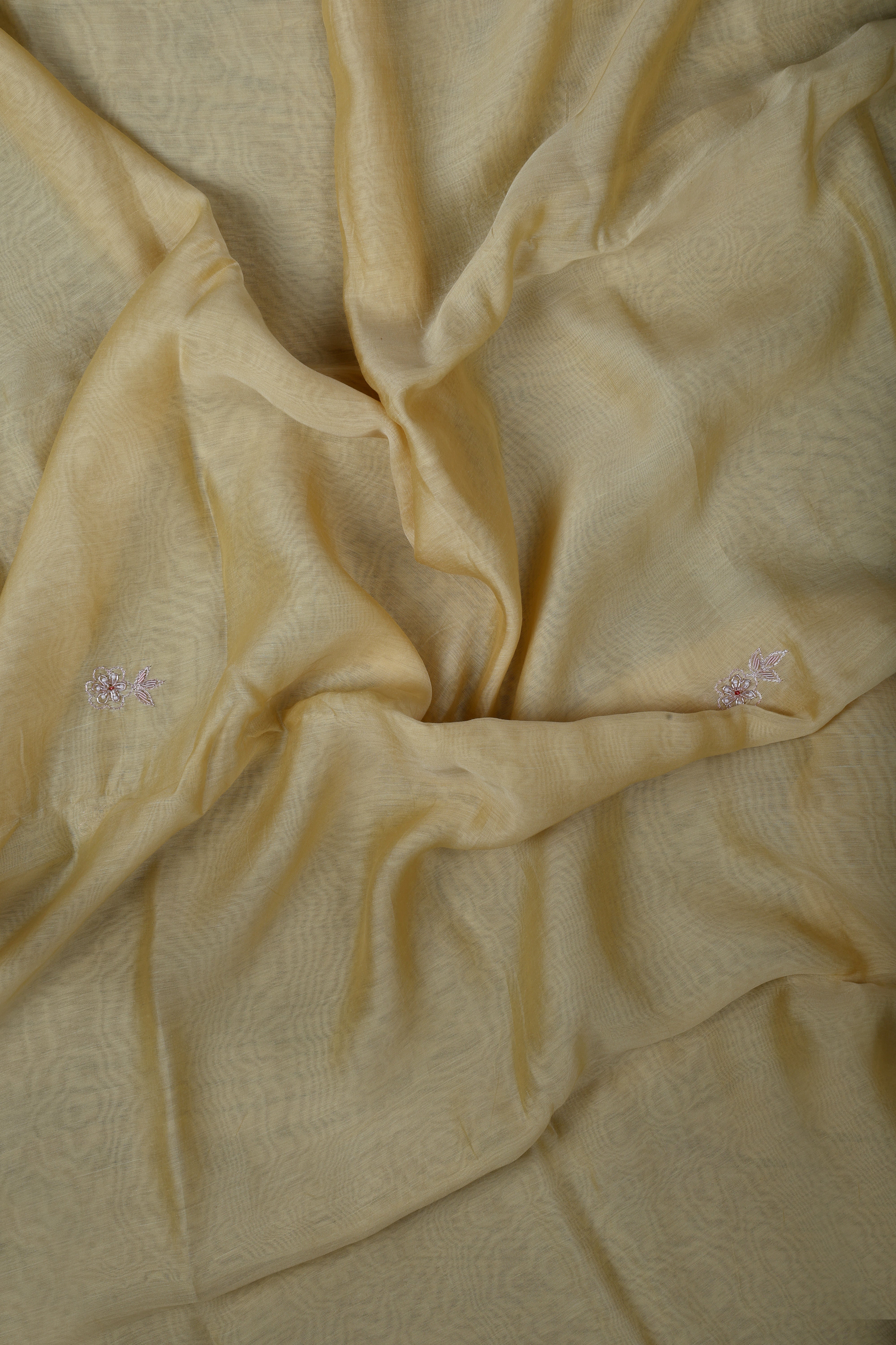 Butter Yellow Chanderi Silk Suit Set with Zardozi & Pearl Work