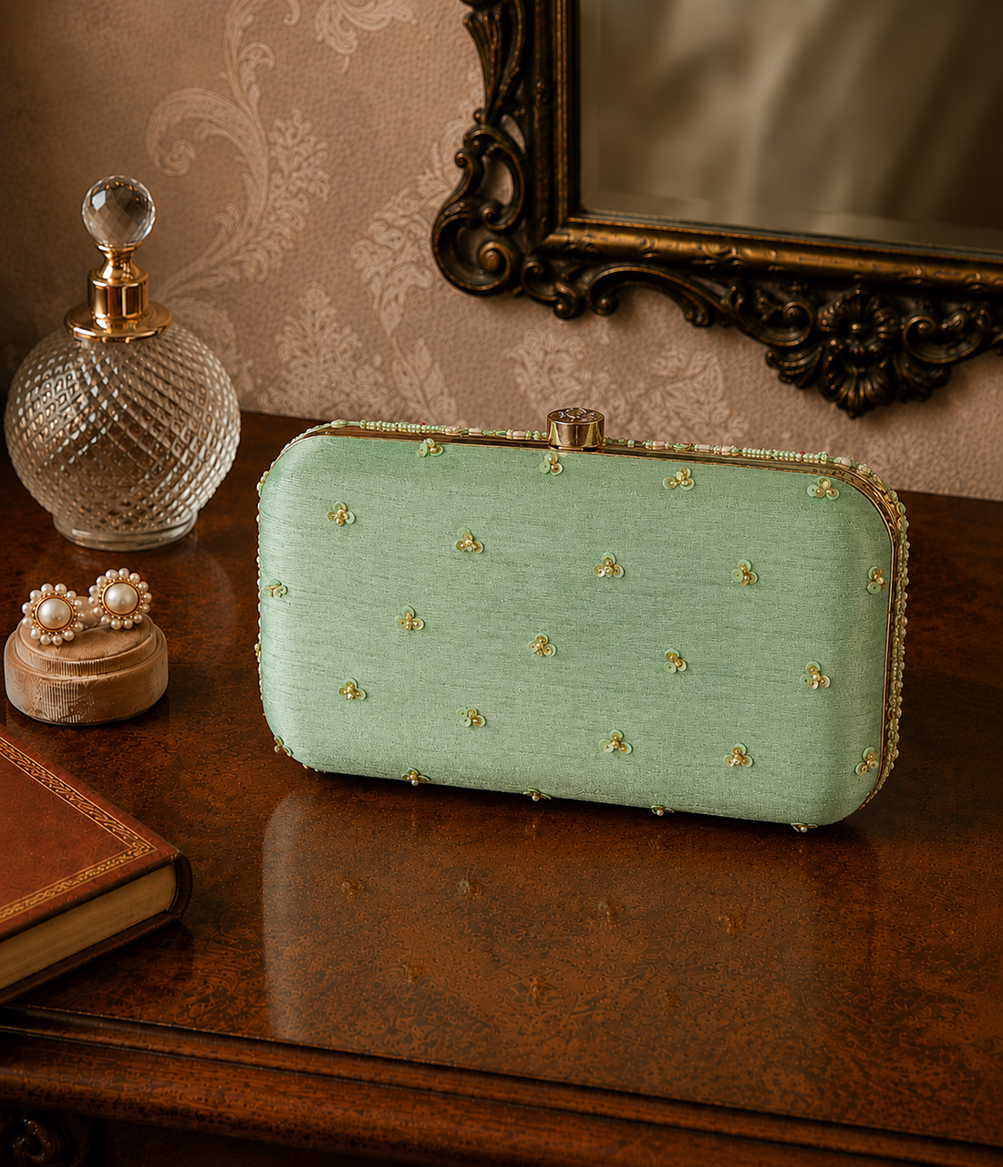Sage Green Embroidered Clutch