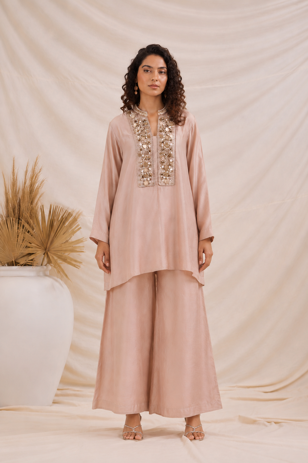 Champagne Glow Embellished Crepe Co-Ord Set