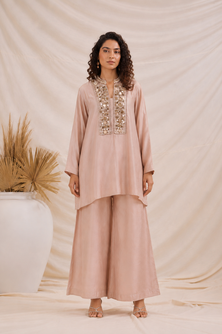 Champagne Glow Embellished Crepe Co-Ord Set