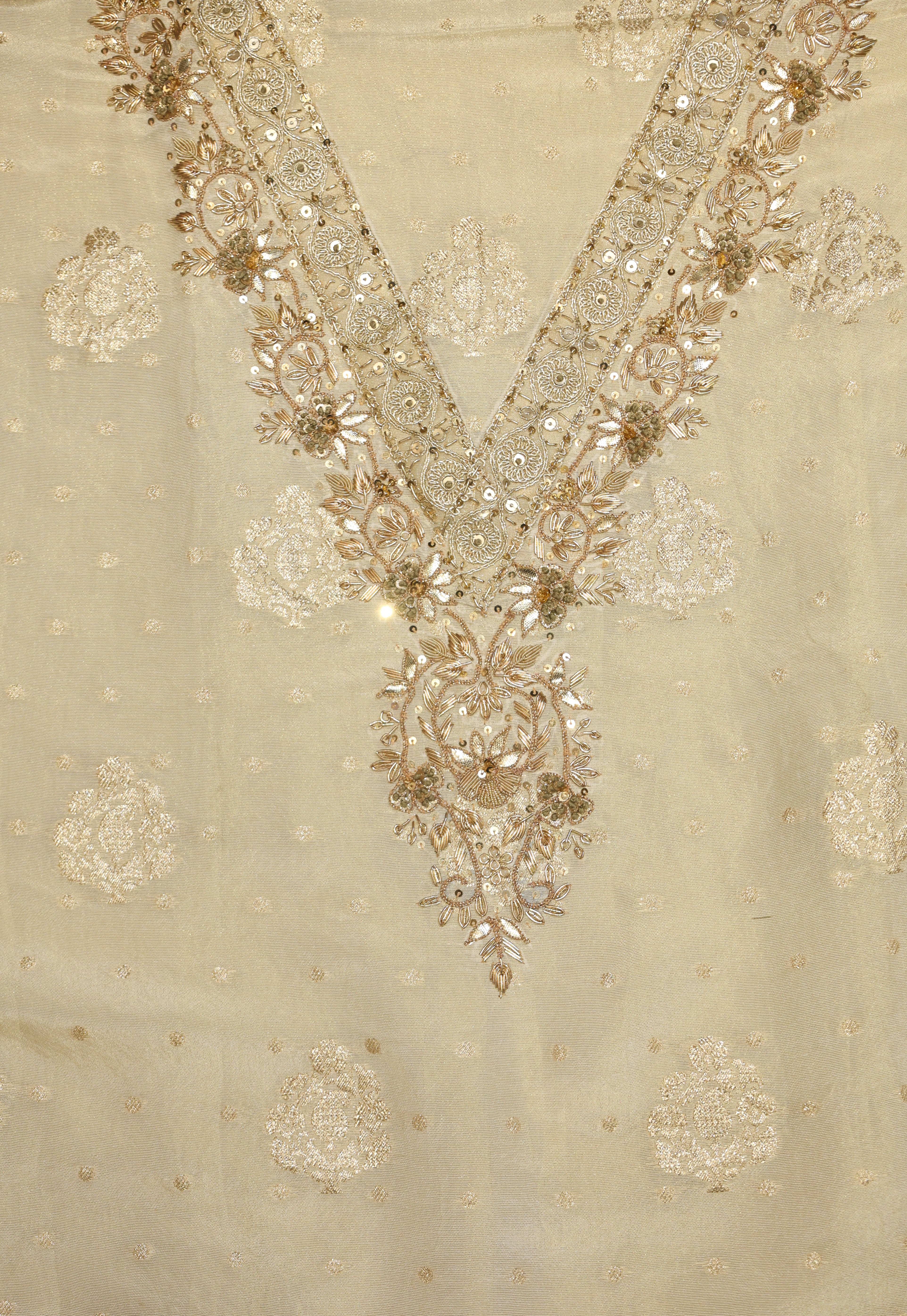 Ivory Banarasi Tissue Suit Set with Zardozi Work