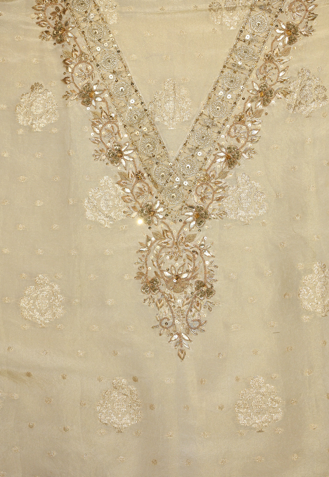 Ivory Banarasi Tissue Suit Set with Zardozi Work