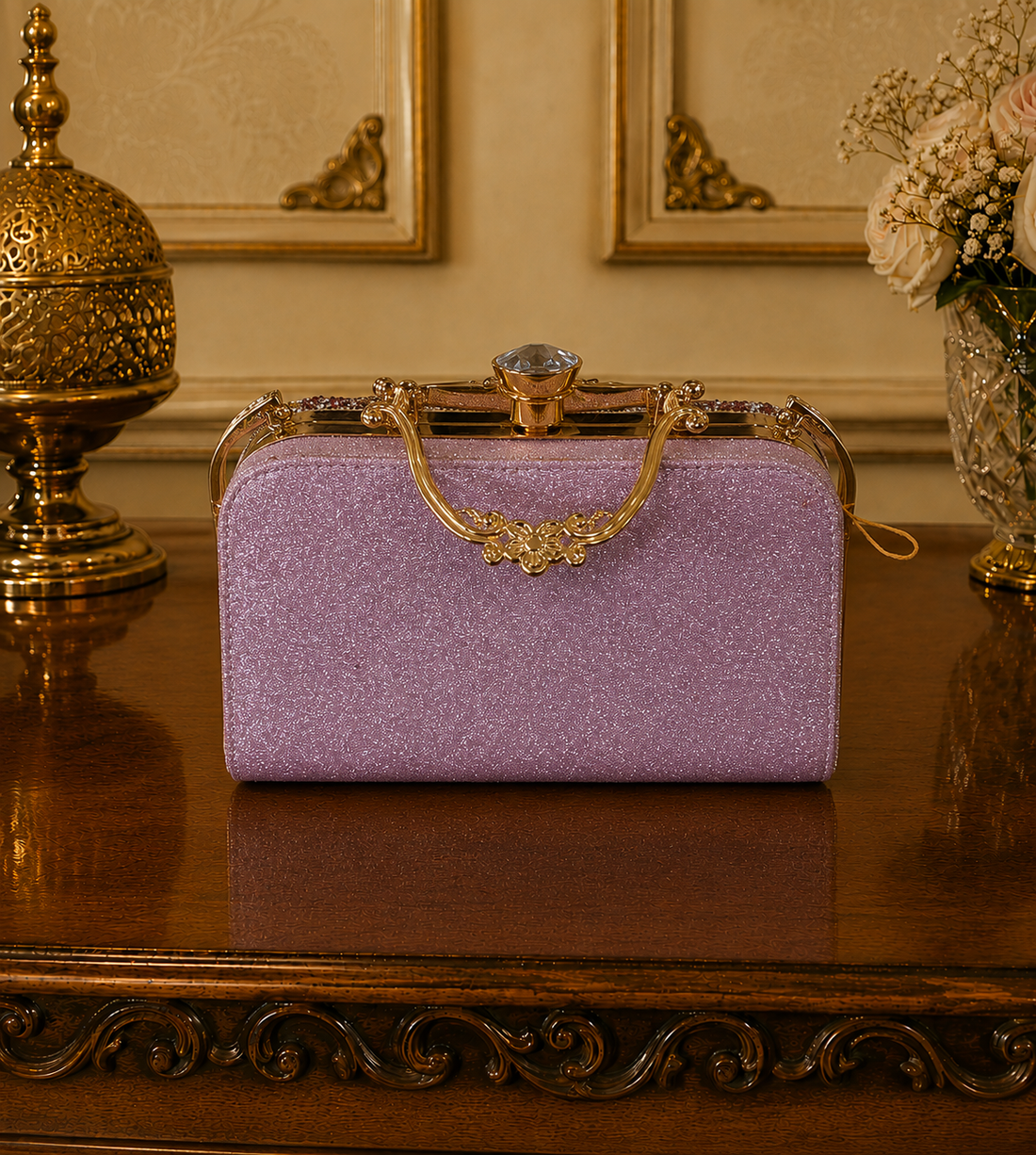Amethyst Bloom Crystal Evening Clutch