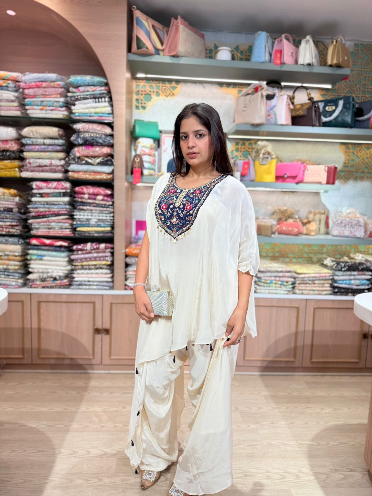 Ivory Gulnaar Embroidered Kaftan Co-Ord Set