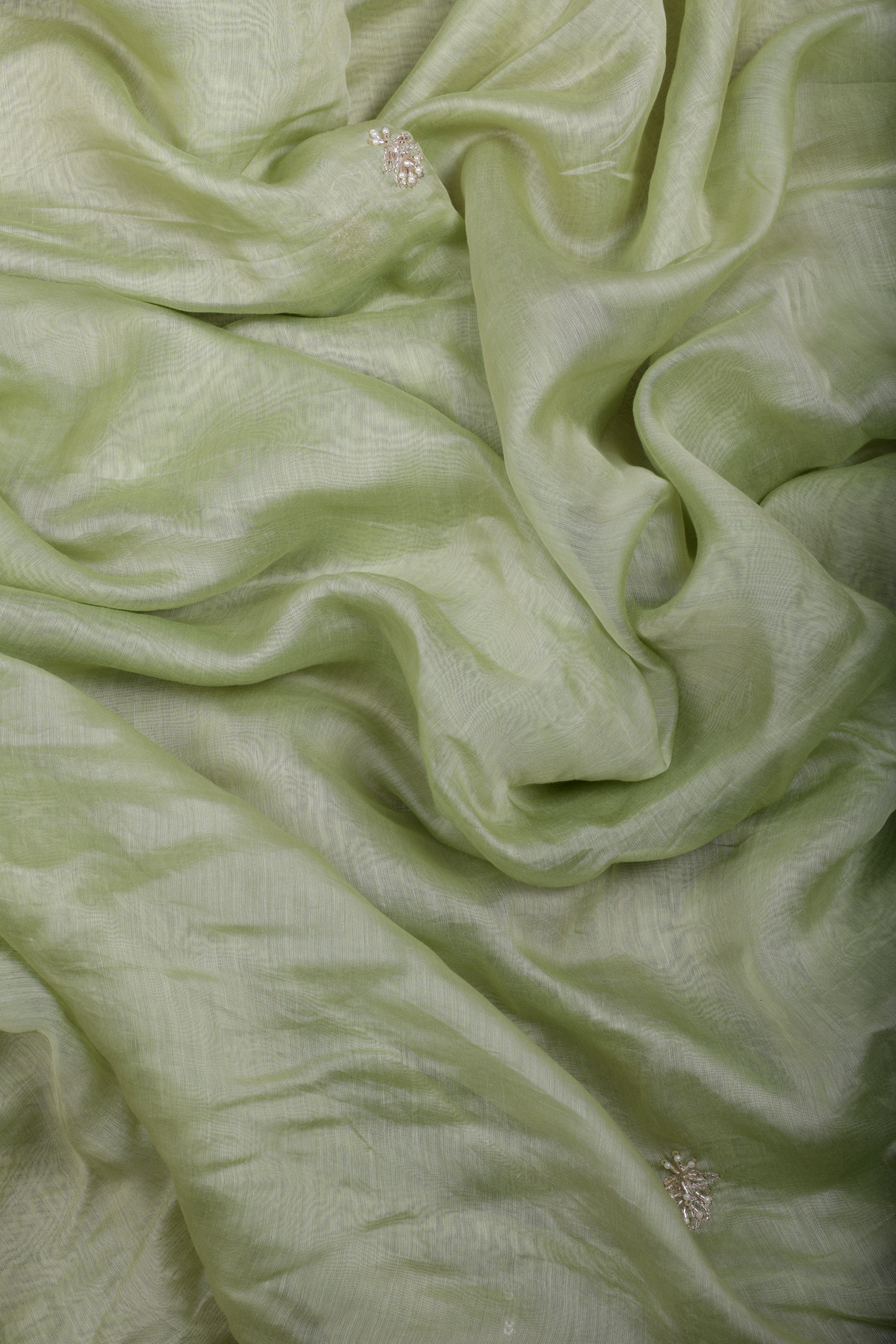 Pastel Green Organza Silk Suit Set with Heavy Hand Embroidery