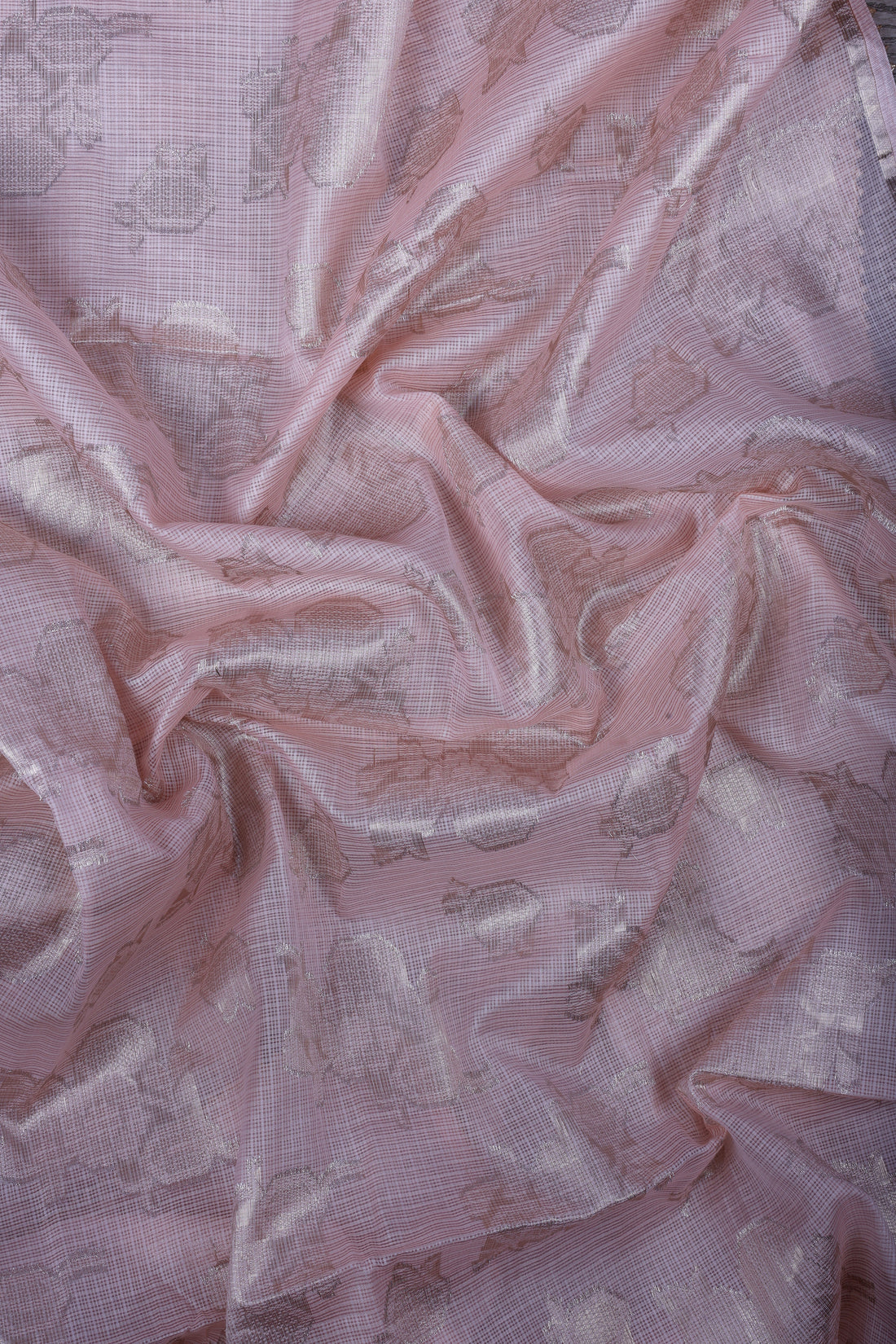 Blush Peach Kota Silk Suit Set with Zardozi Handwork