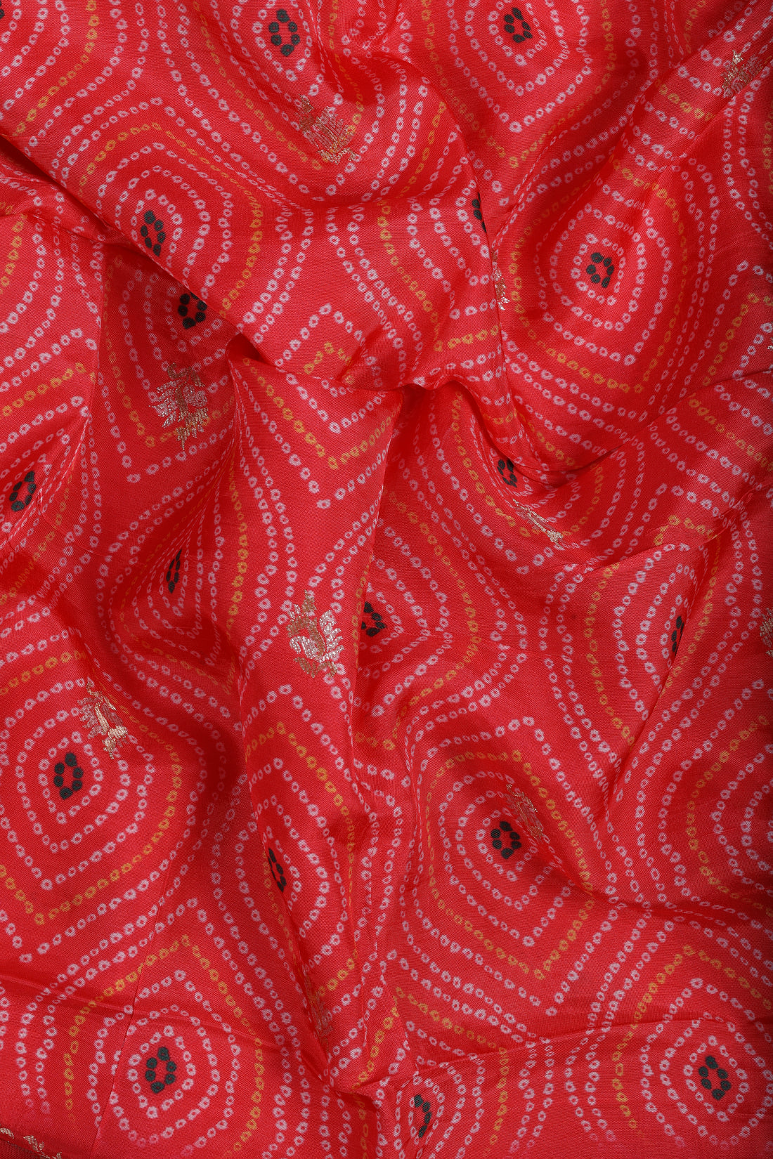 Coral Red Crepe Suit Set with Zari Work & Zari Border Dupatta