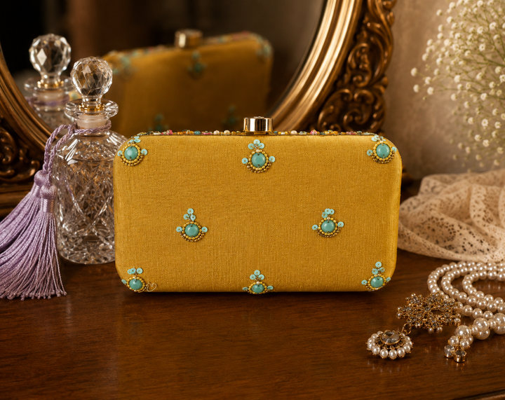 Yellow Floral Embellished Clutch