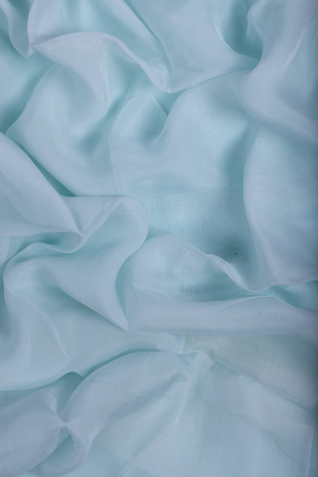 Powder Blue Linen Suit Set with Floral Print & Organza Dupatta