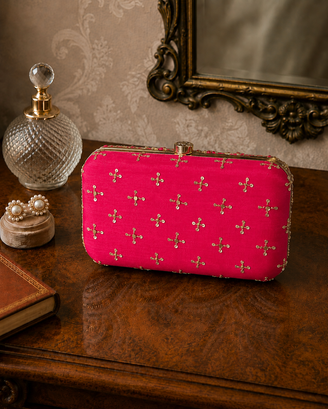 Royal Red Embroidered Clutch