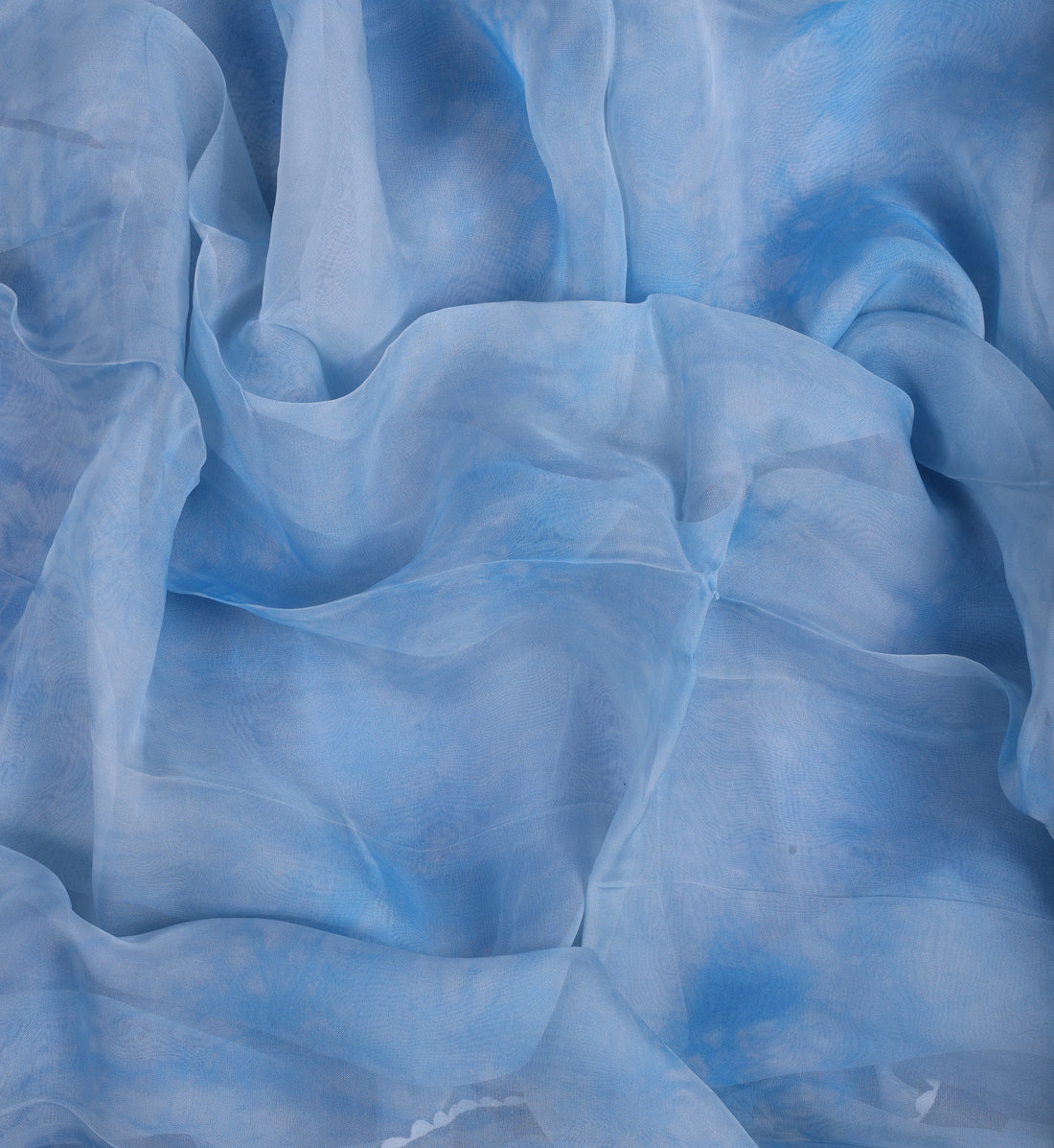 Sky Blue Linen Suit Set with Thread Embroidery & Organza Dupatta