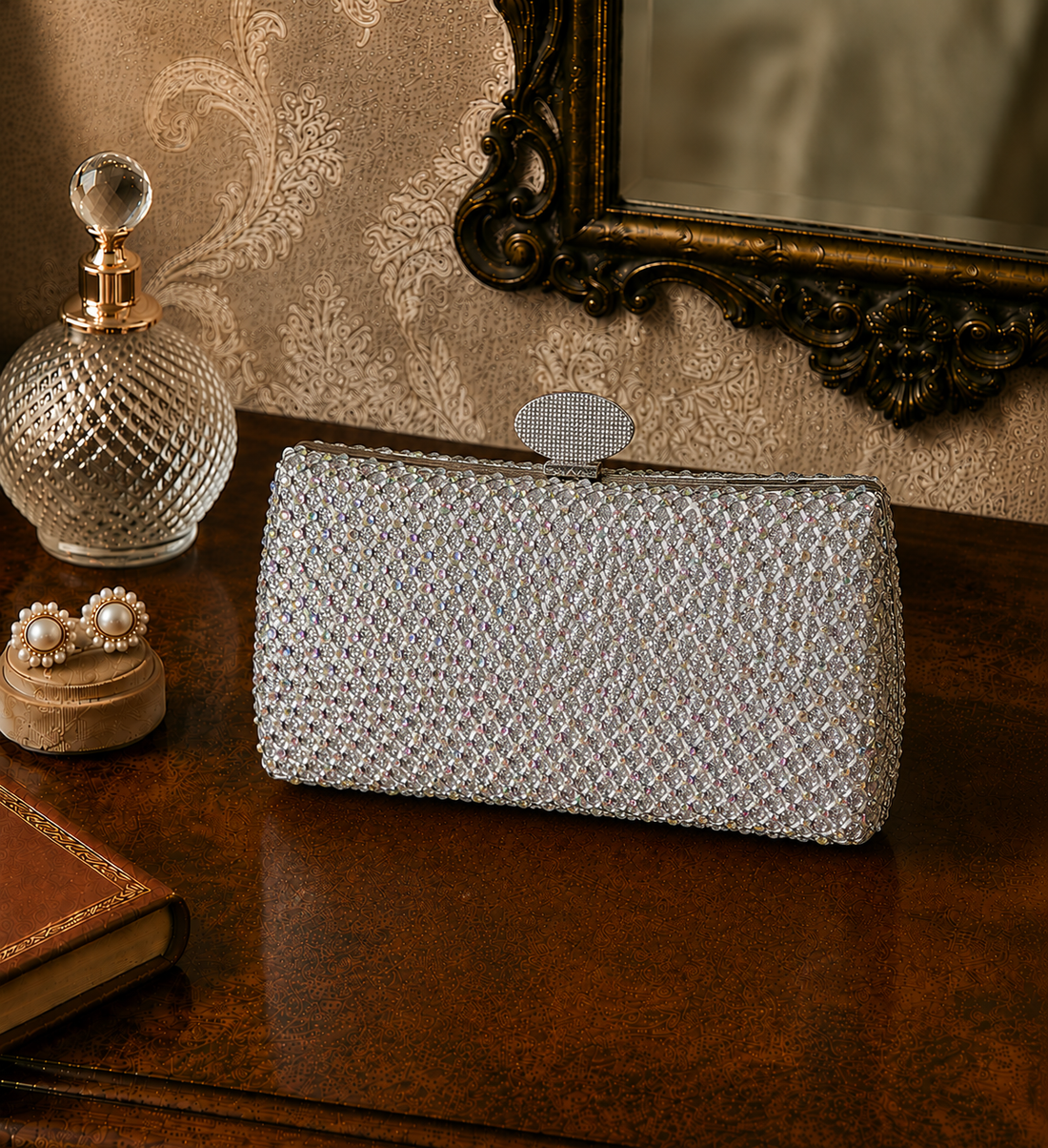 Silver Crystal Clutch