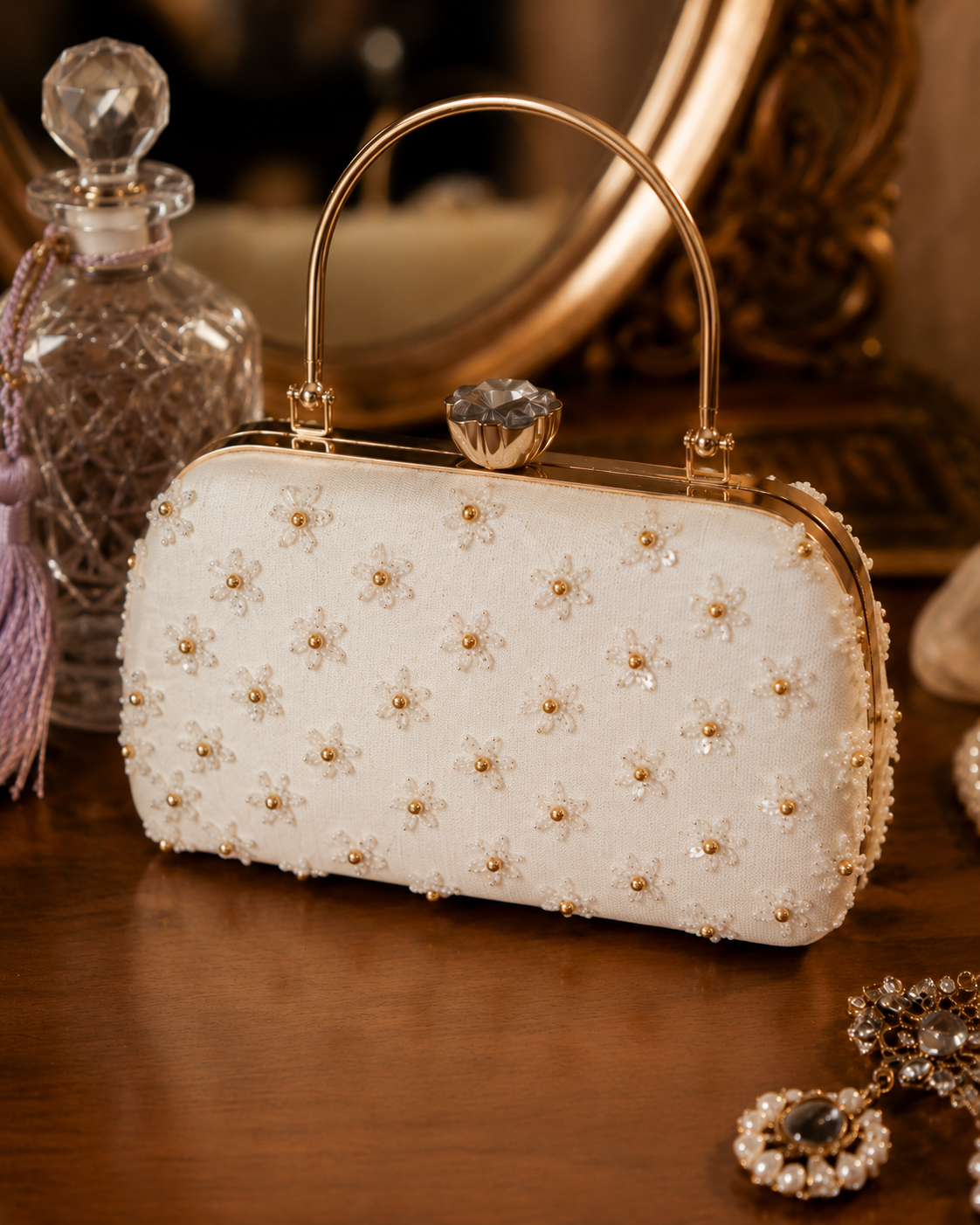 White Pearl Embellished Clutch