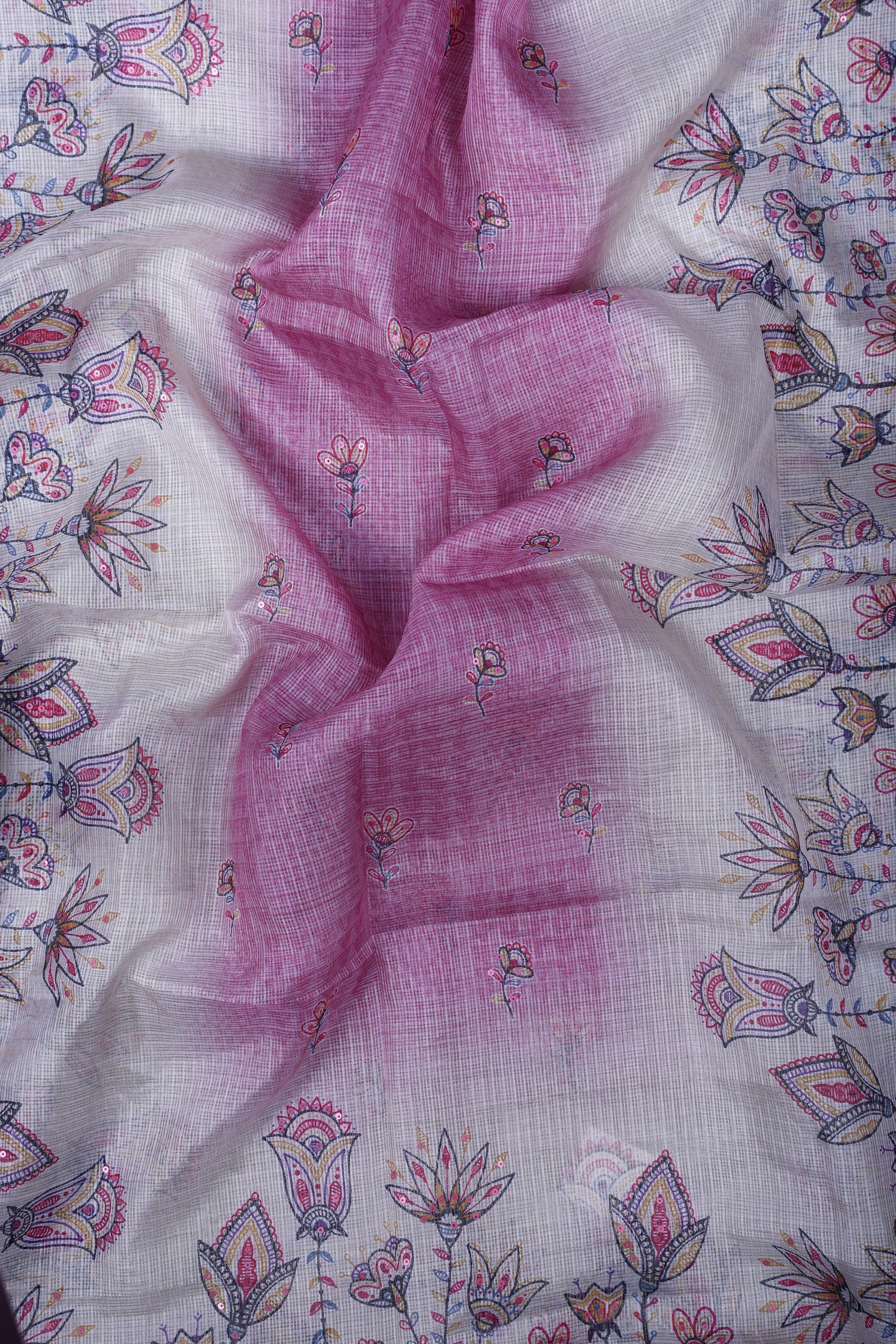 Rose Pink Kota Silk Suit Set with Pearl & Thread Work