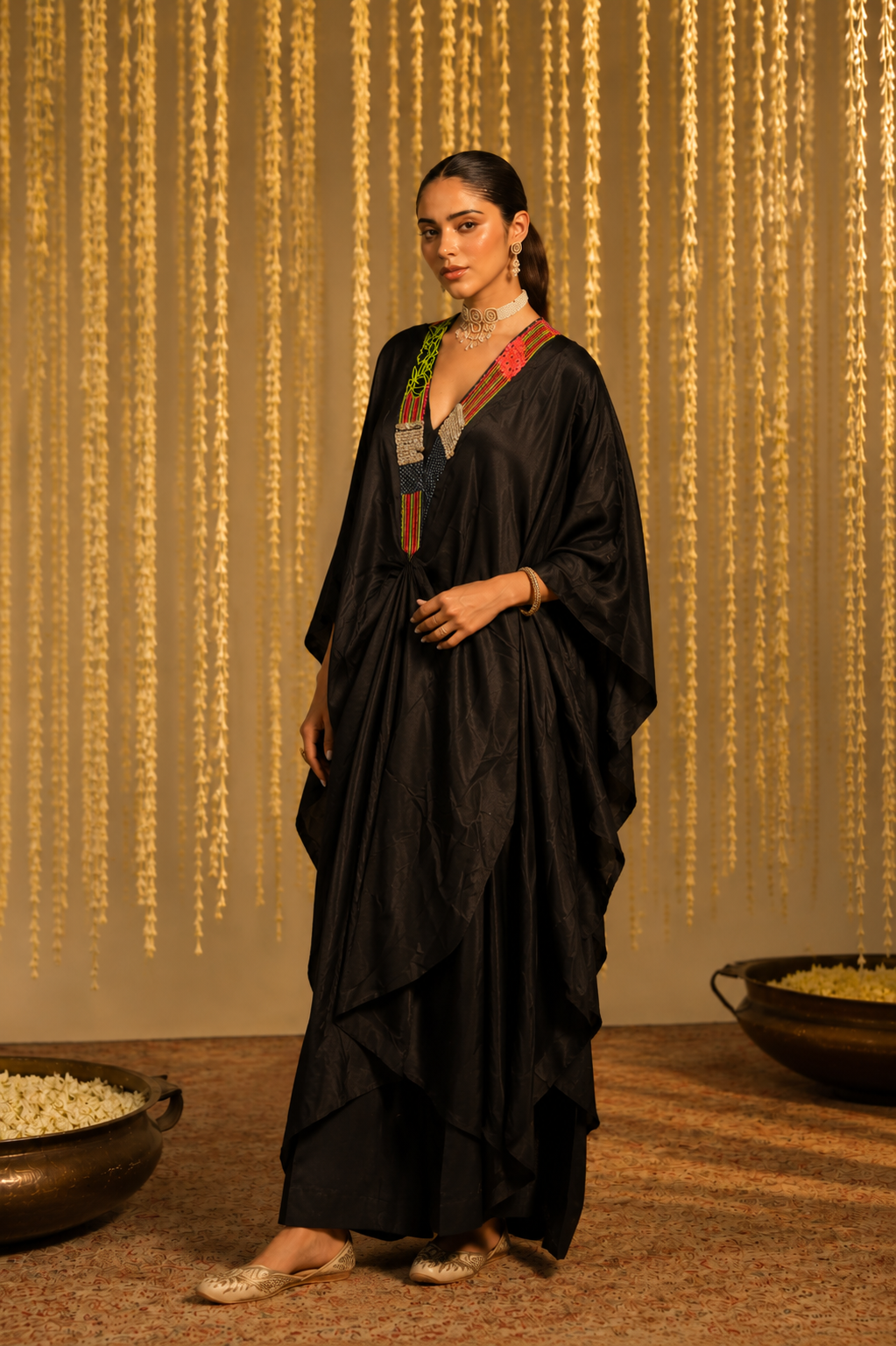 Noir Embellished Kaftan Set