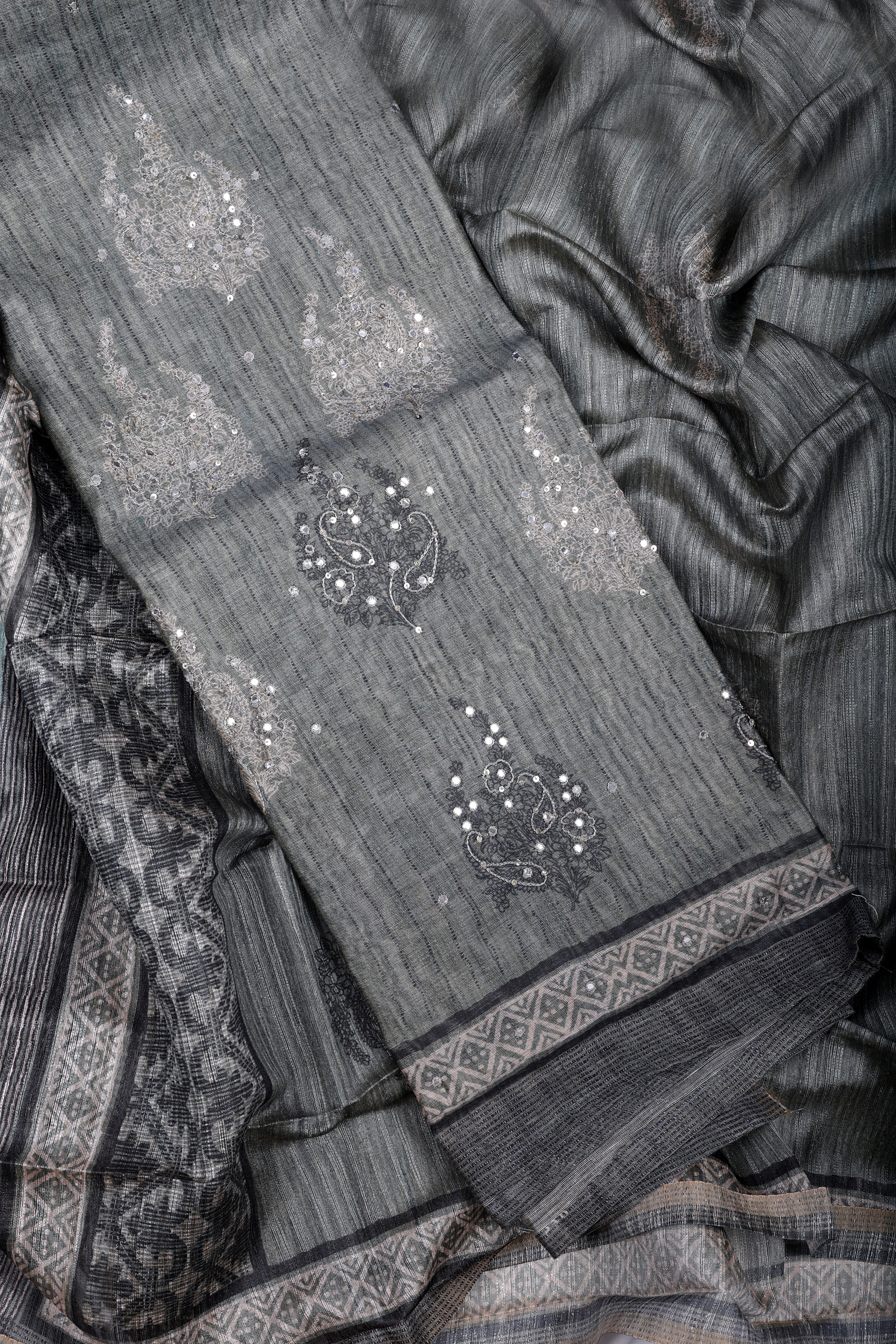 Elegant Grey Handloom Silk Suit Set