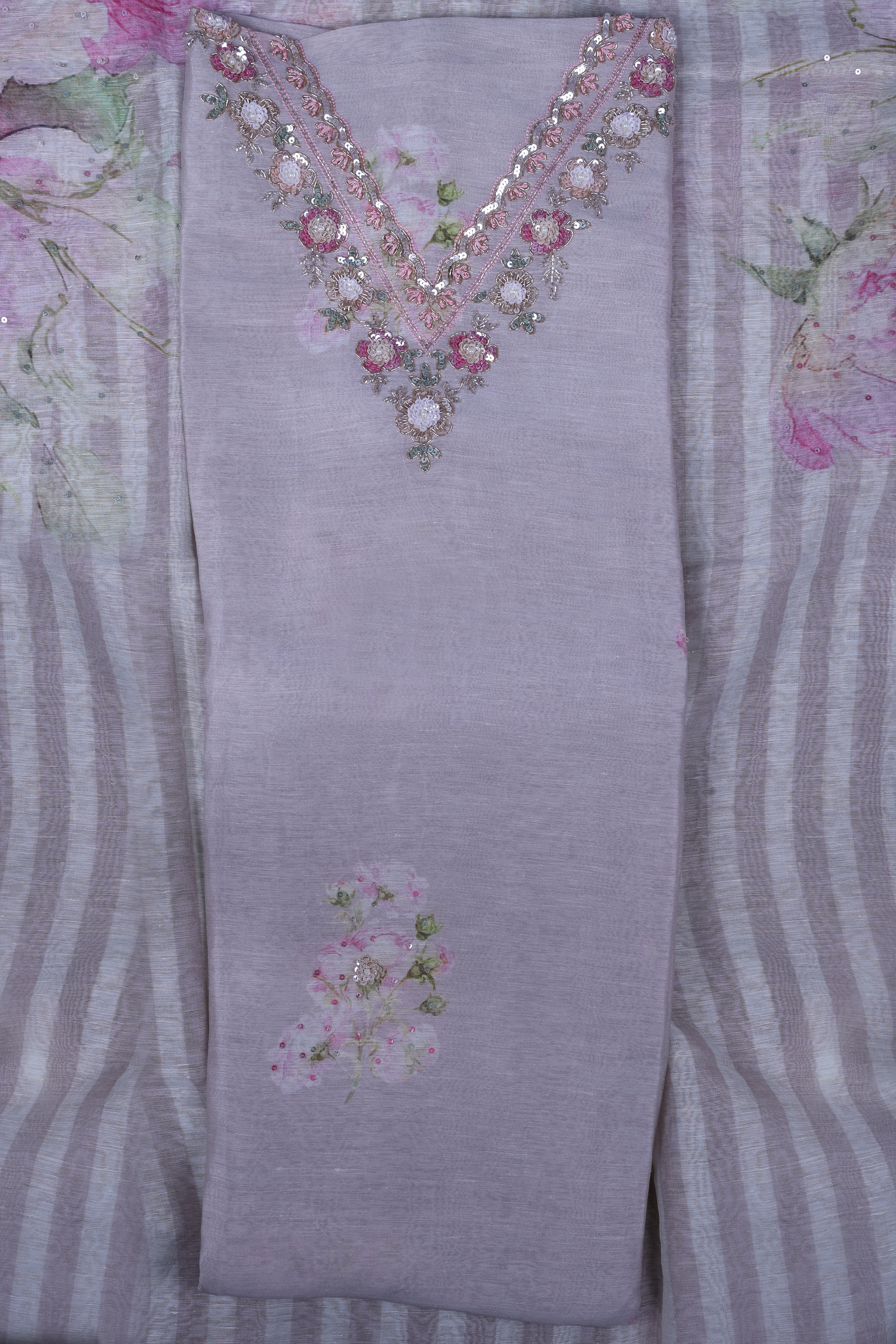Blush Ivory Linen Silk Suit Set with Pearl & Sequin Handwork