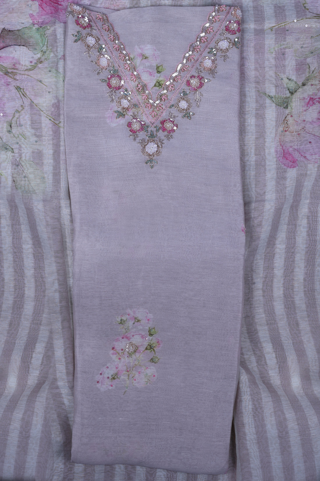Blush Ivory Linen Silk Suit Set with Pearl & Sequin Handwork