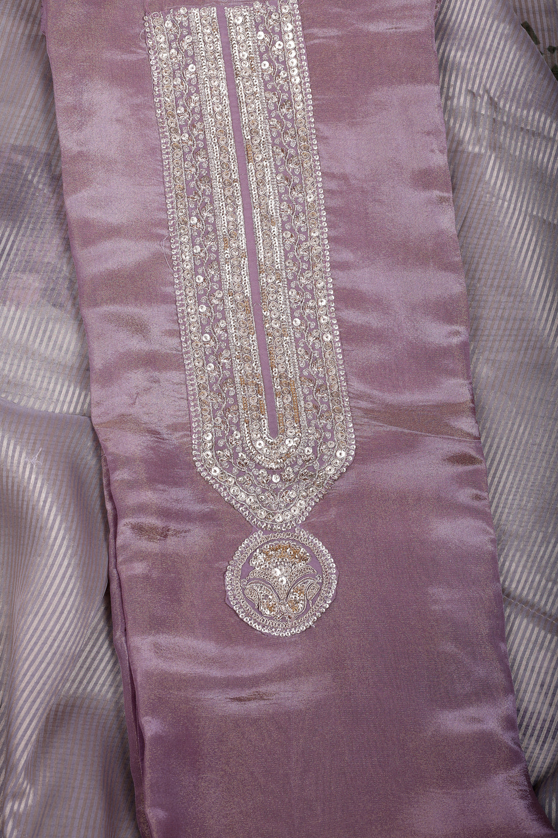 Lavender Tissue Suit Set with Zari & Zardozi Work