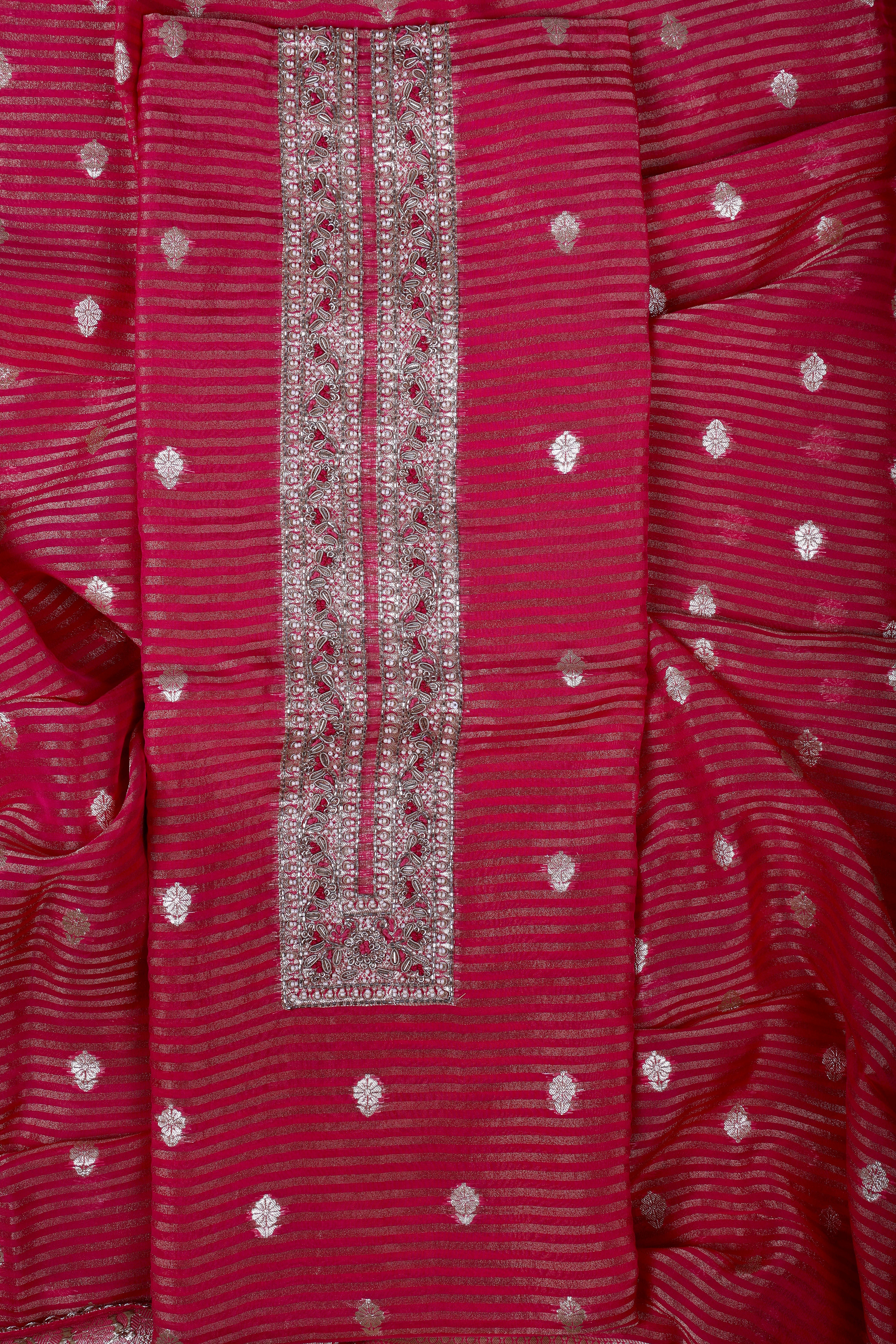 Rani Pink Silk Suit Set with Banarsi Dupatta & Zardozi Handwork