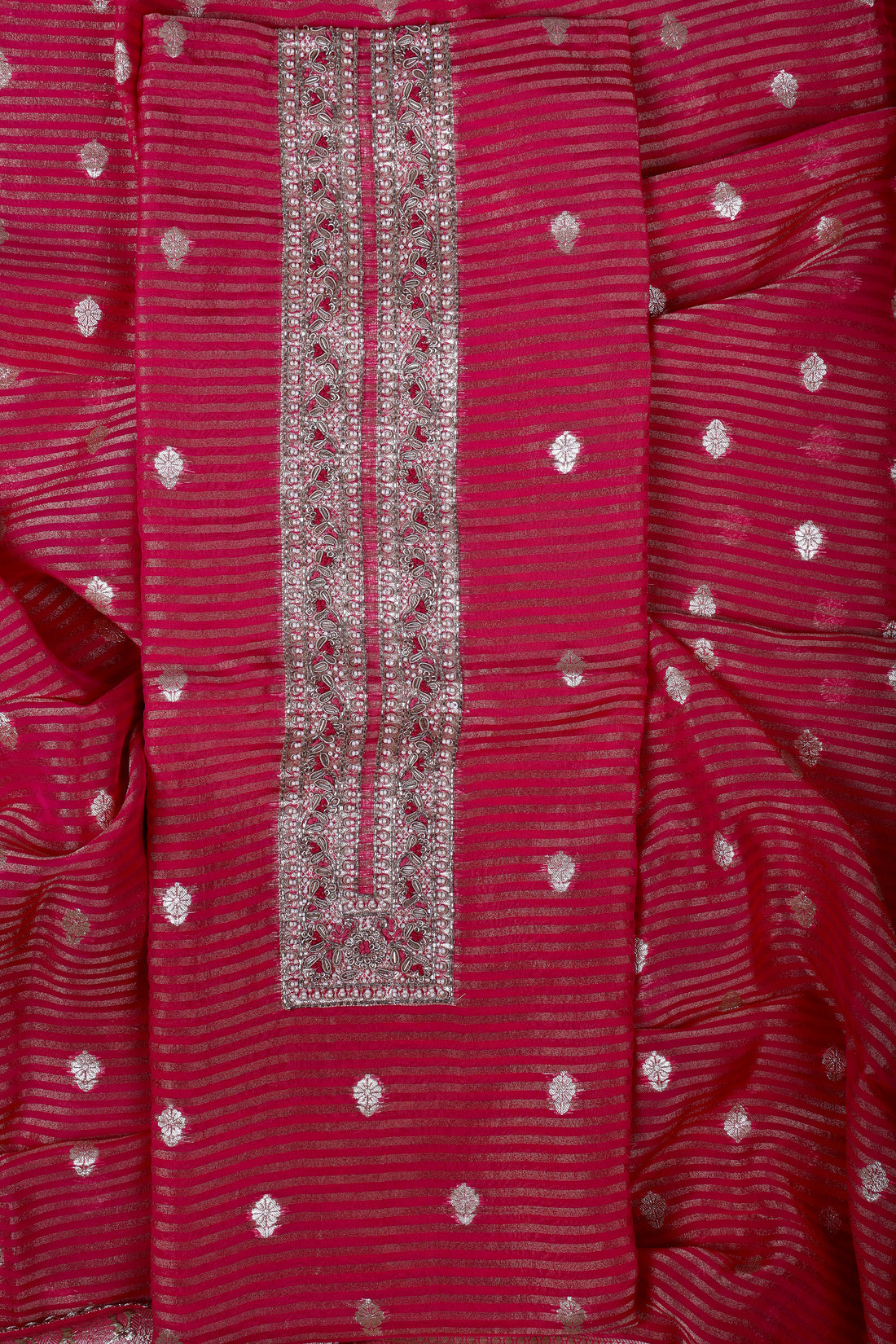 Rani Pink Silk Suit Set with Banarsi Dupatta & Zardozi Handwork