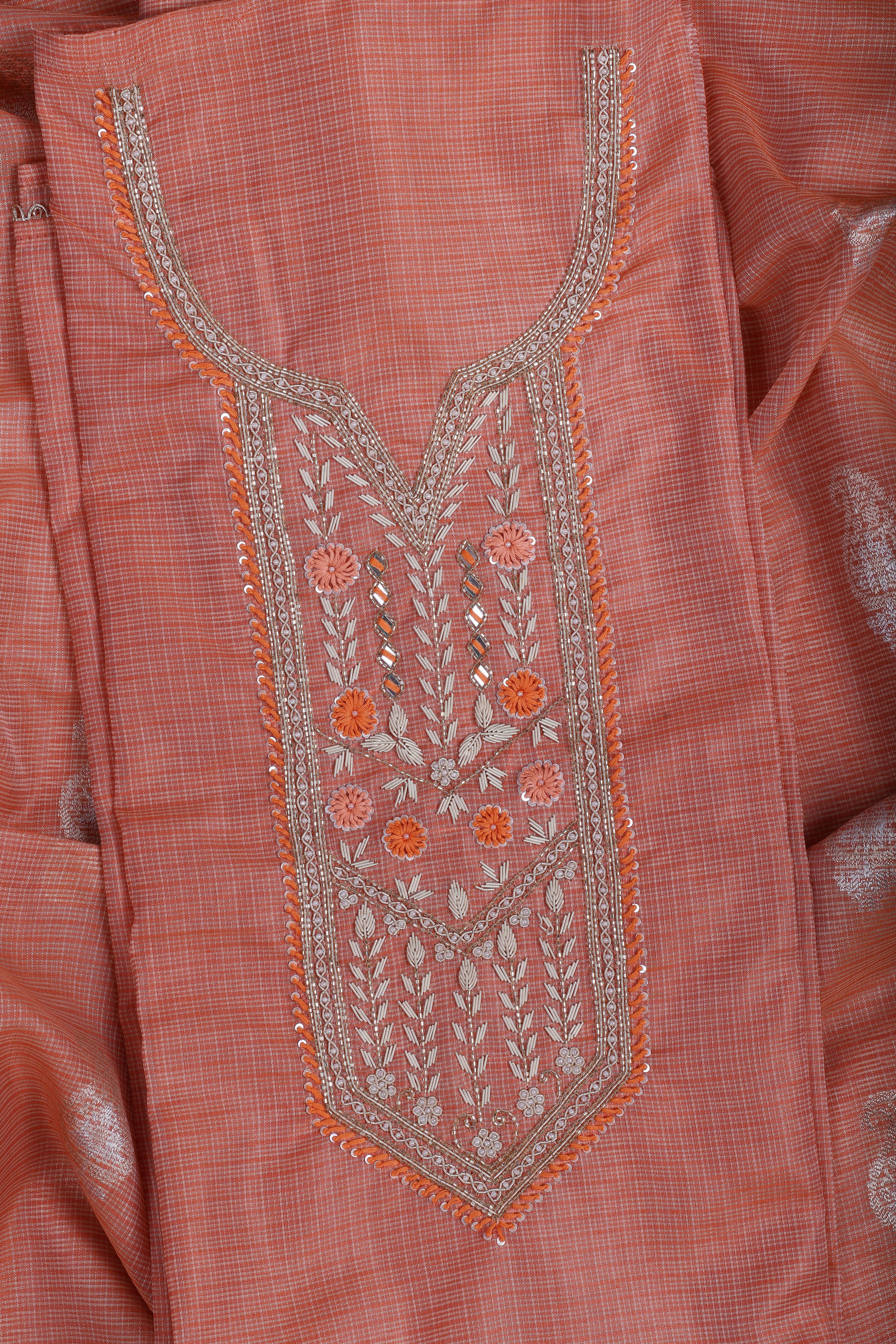 Peach Zari Embroidered Suit Set