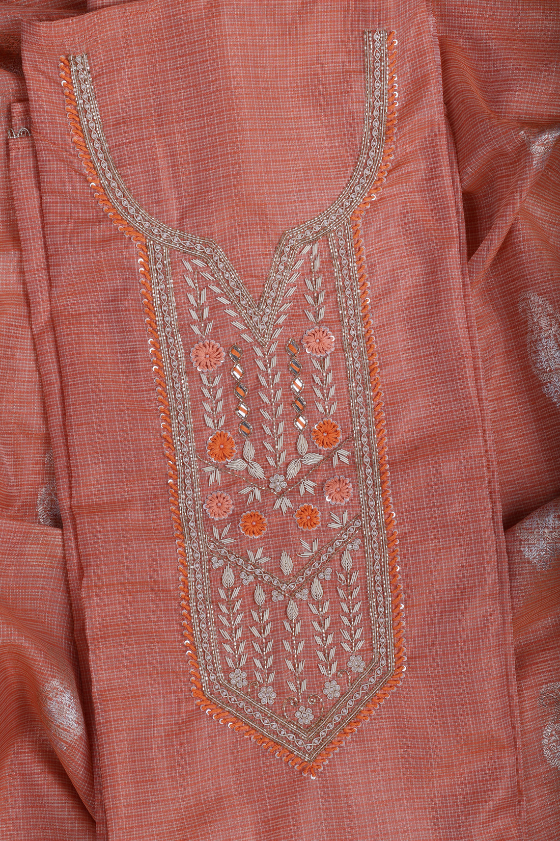 Peach Zari Embroidered Suit Set