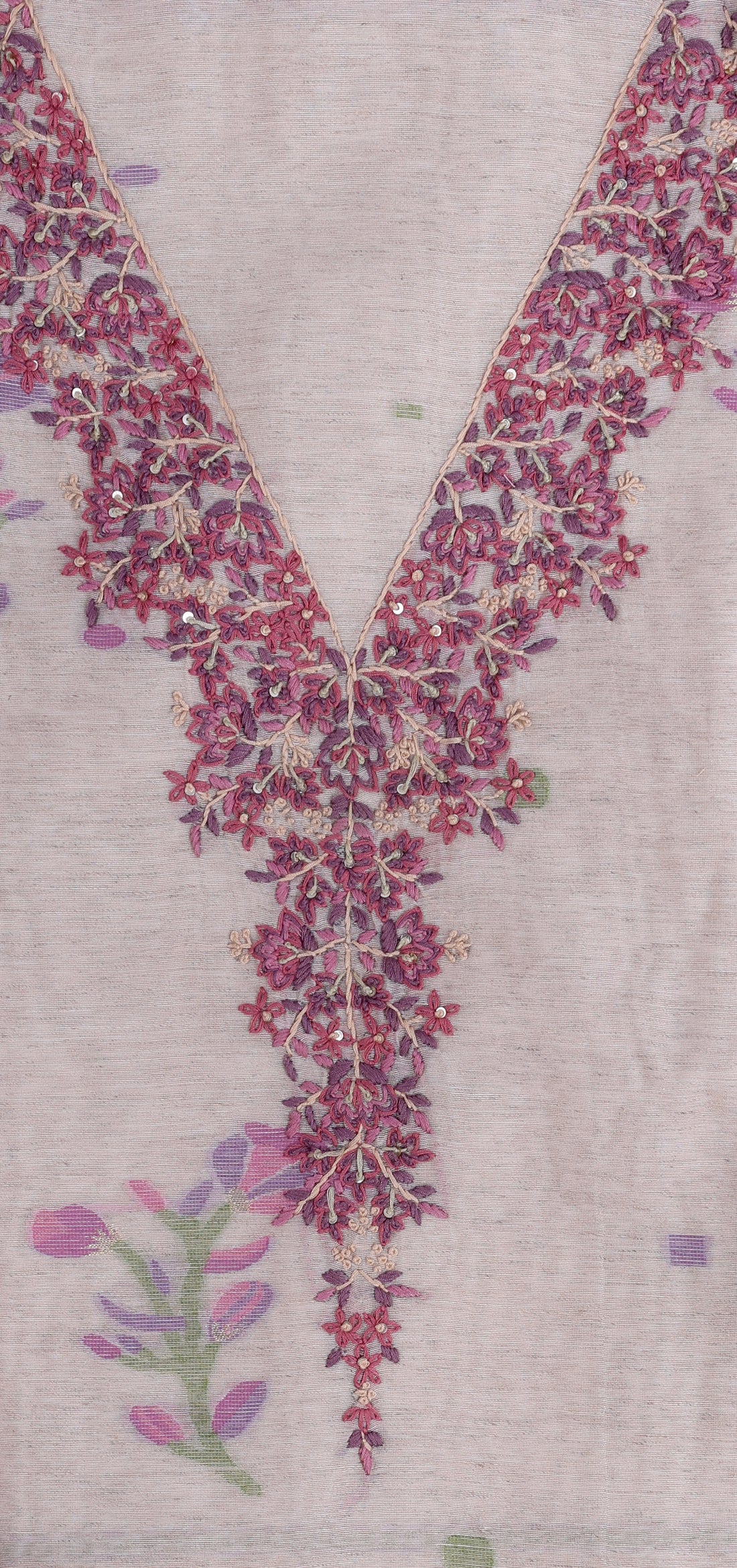 Lavender Linen Suit Set with Hand Embroidery Katha Work