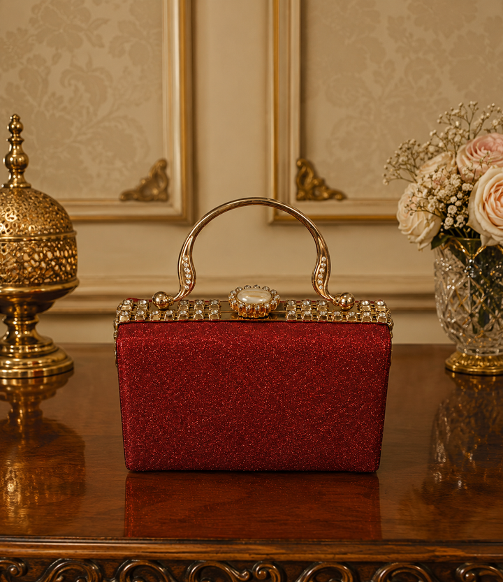 Royal Ruby Pearl Embellished Clutch