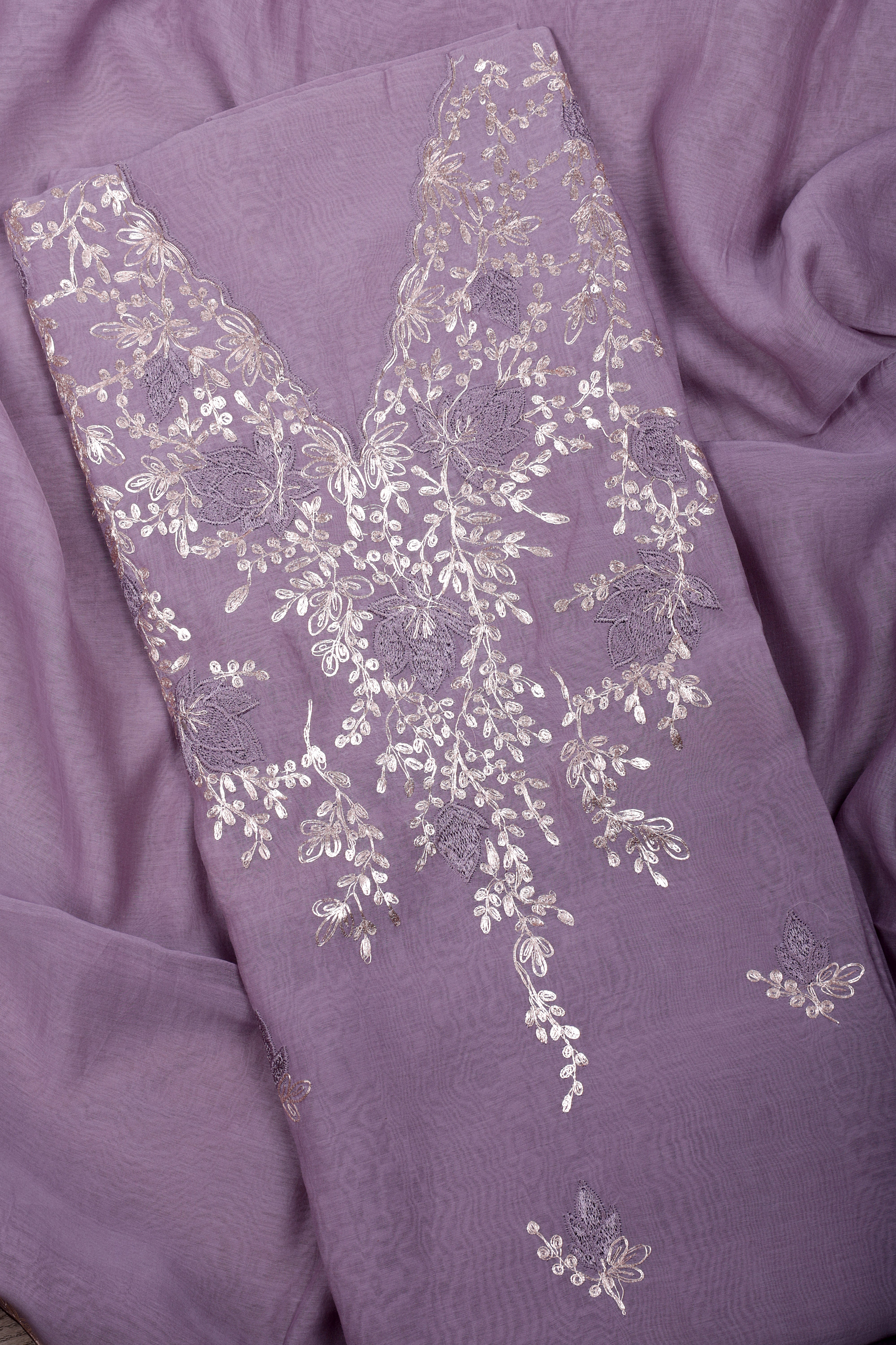 Lavender Chanderi Silk Suit Set with Elegant Pitta Work