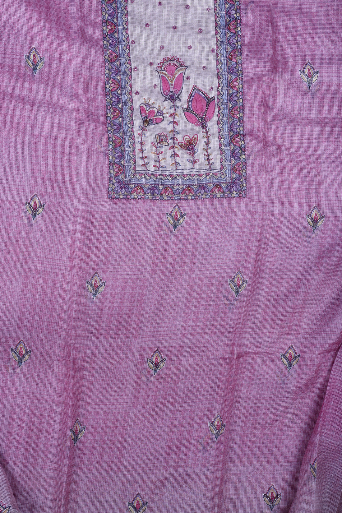 Rose Pink Kota Silk Suit Set with Pearl & Thread Work