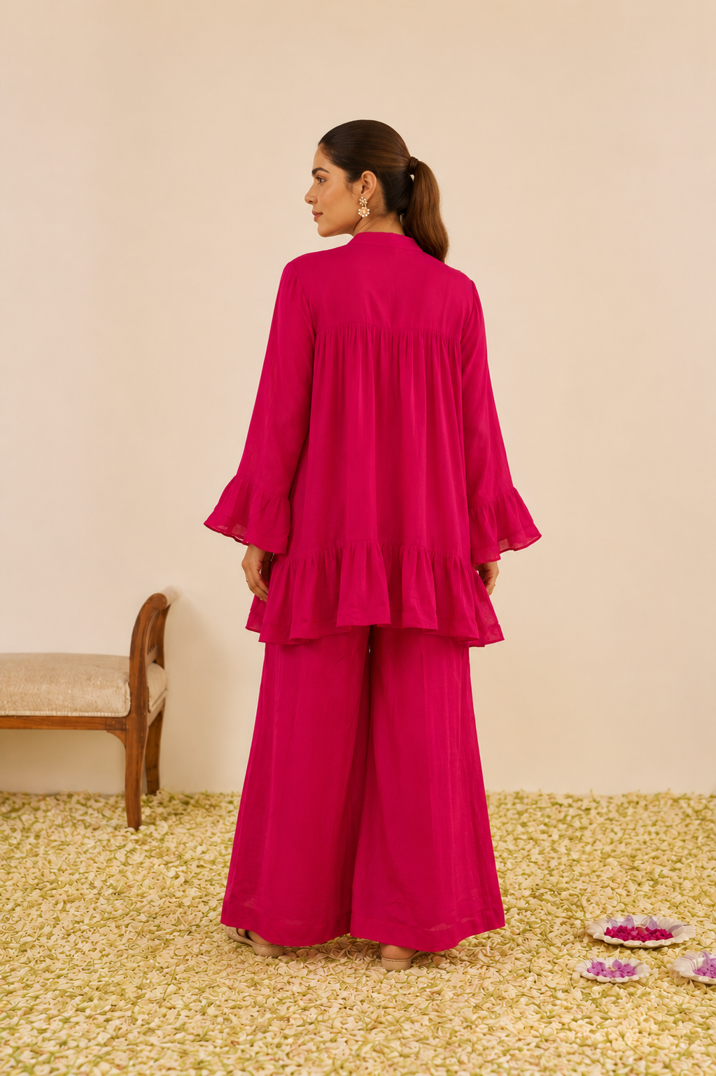 Fuchsia Hand-Embroidered Co-Ord Set