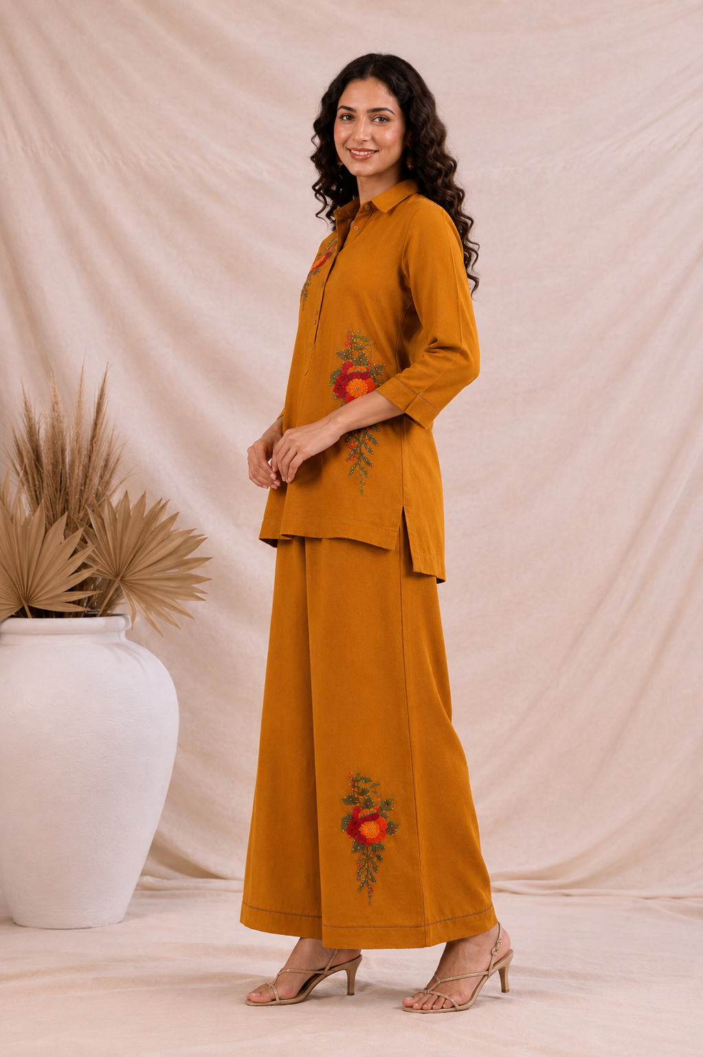 Mustard Bloom Mul Chanderi Co-Ord Set