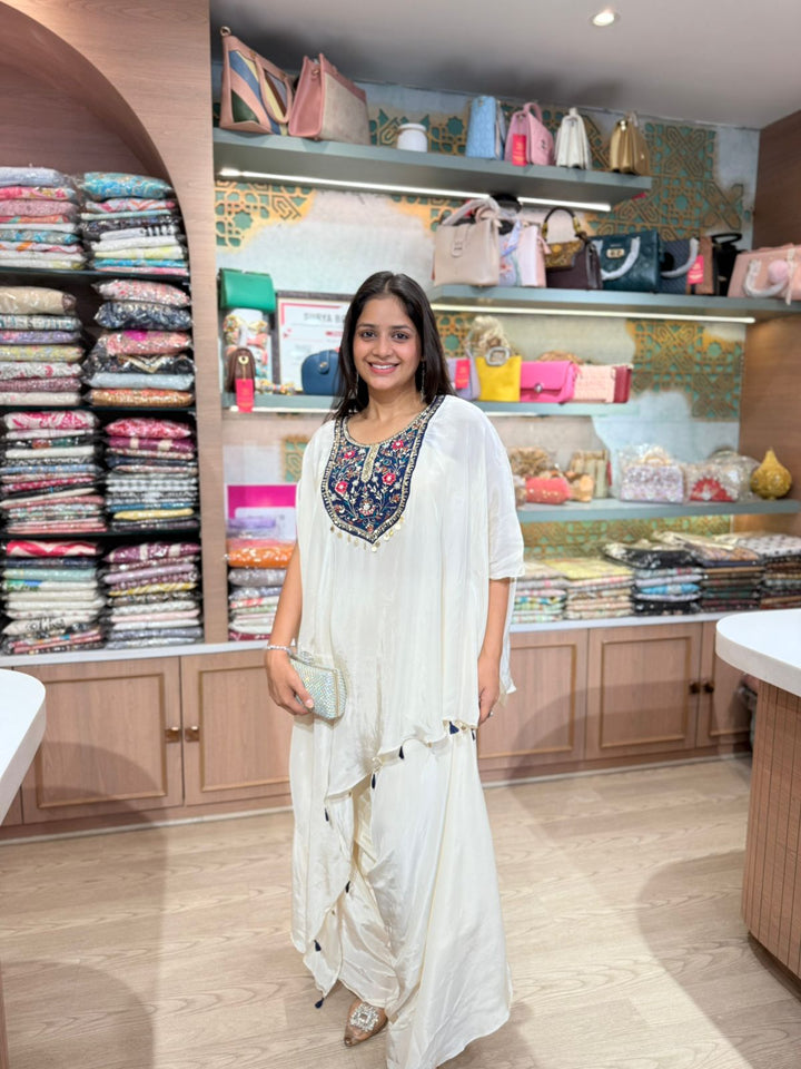 Ivory Gulnaar Embroidered Kaftan Co-Ord Set