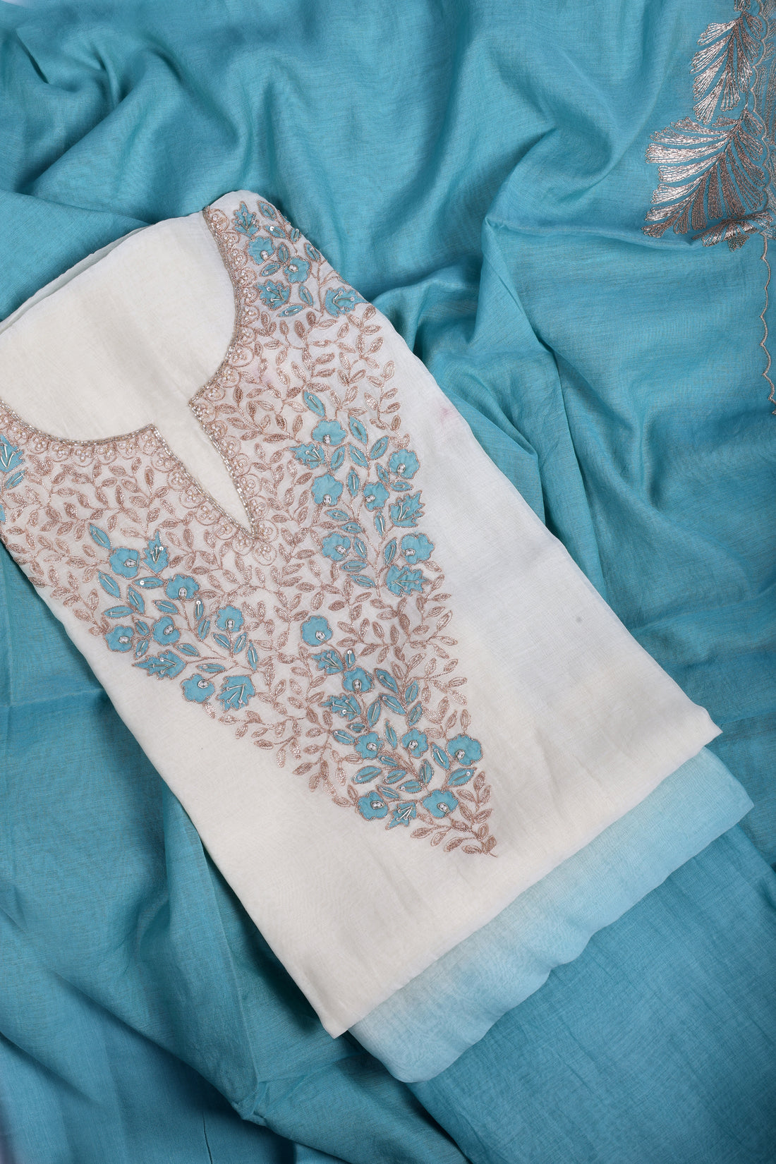 Sky Blue Ombre Embroidered Suit Set