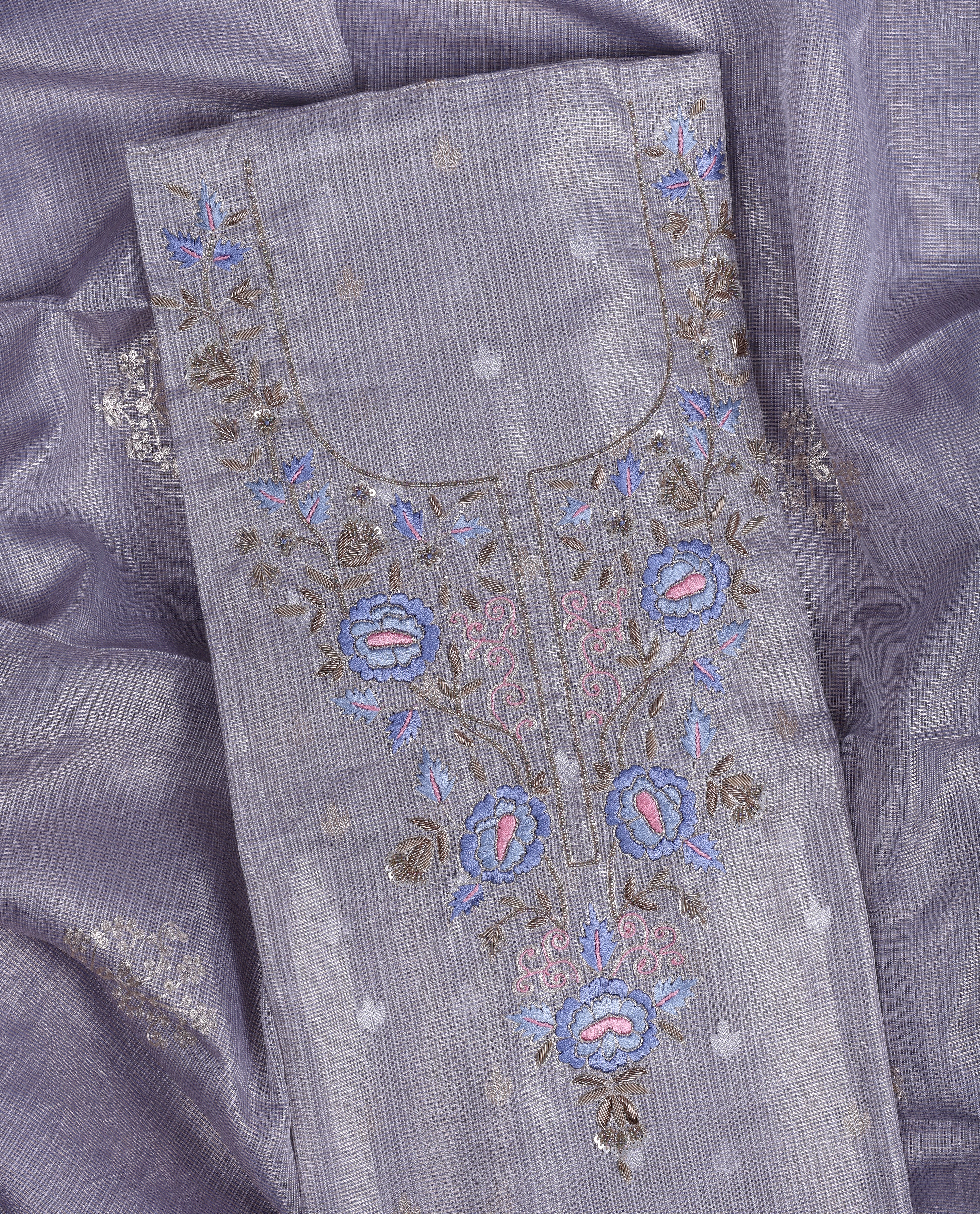 Silver Mist Zardozi Suit Set