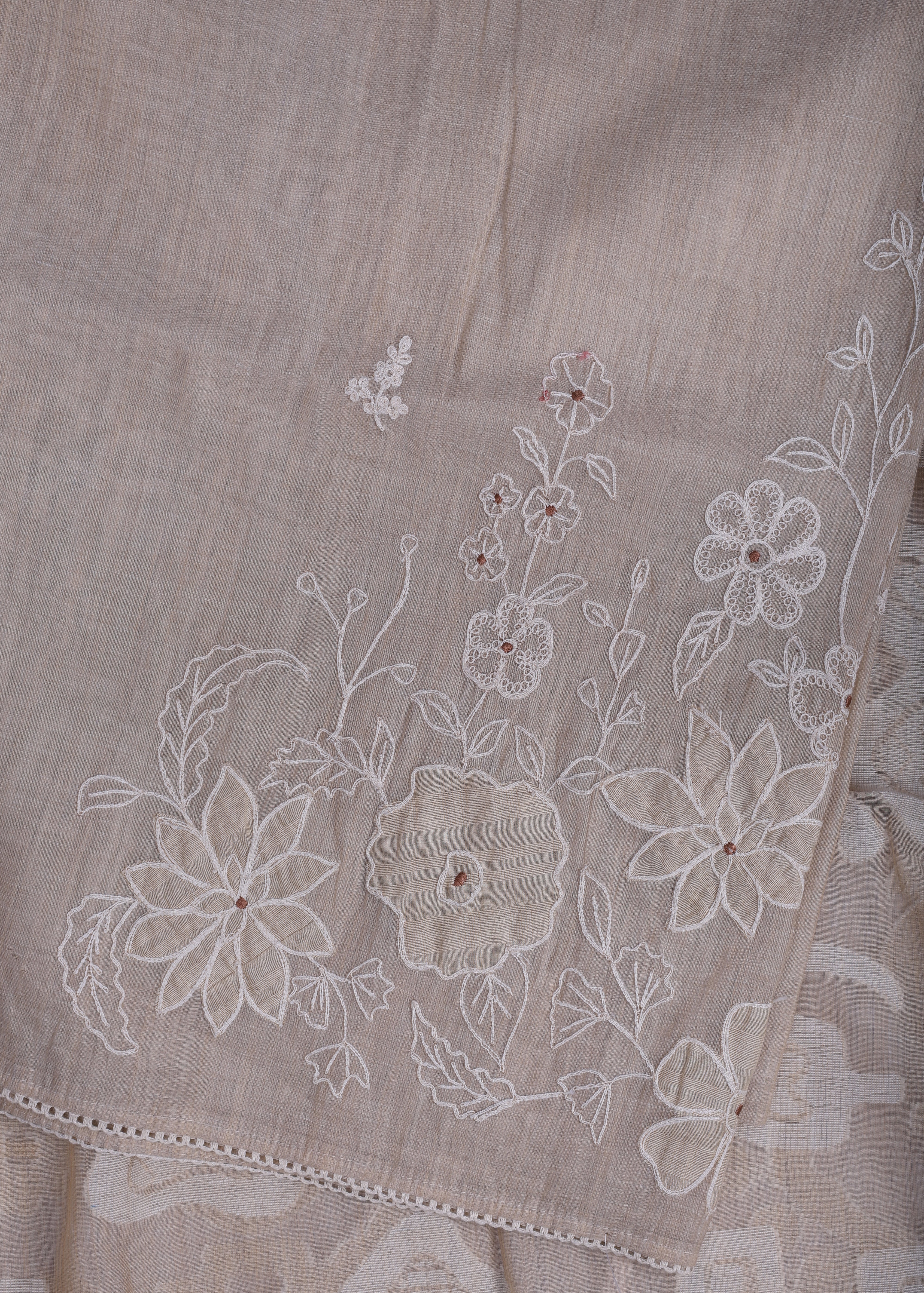 Beige Floral Appliqué Suit Set