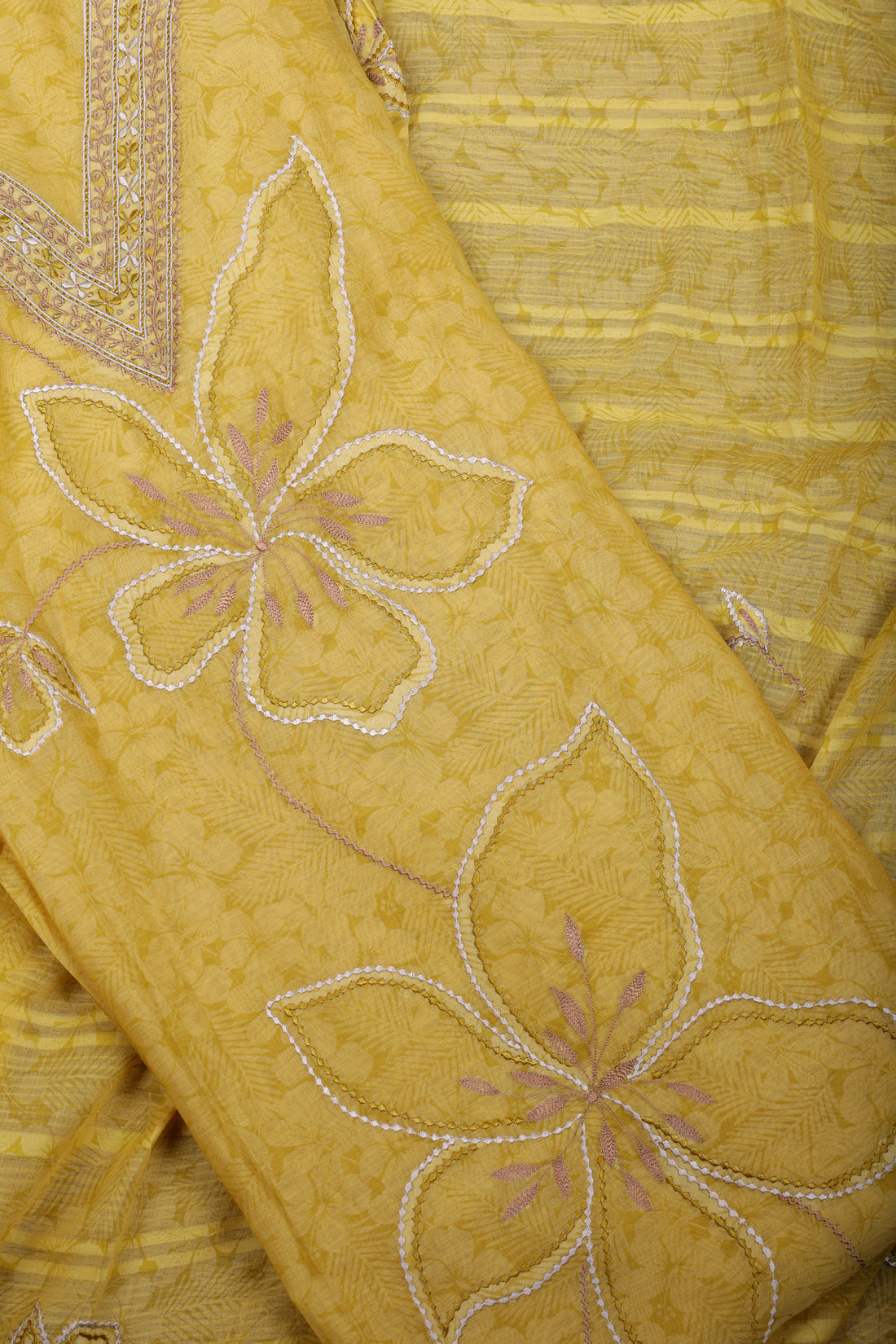 Sunshine Yellow Chanderi Silk Suit Set with Appliqué Thread Work
