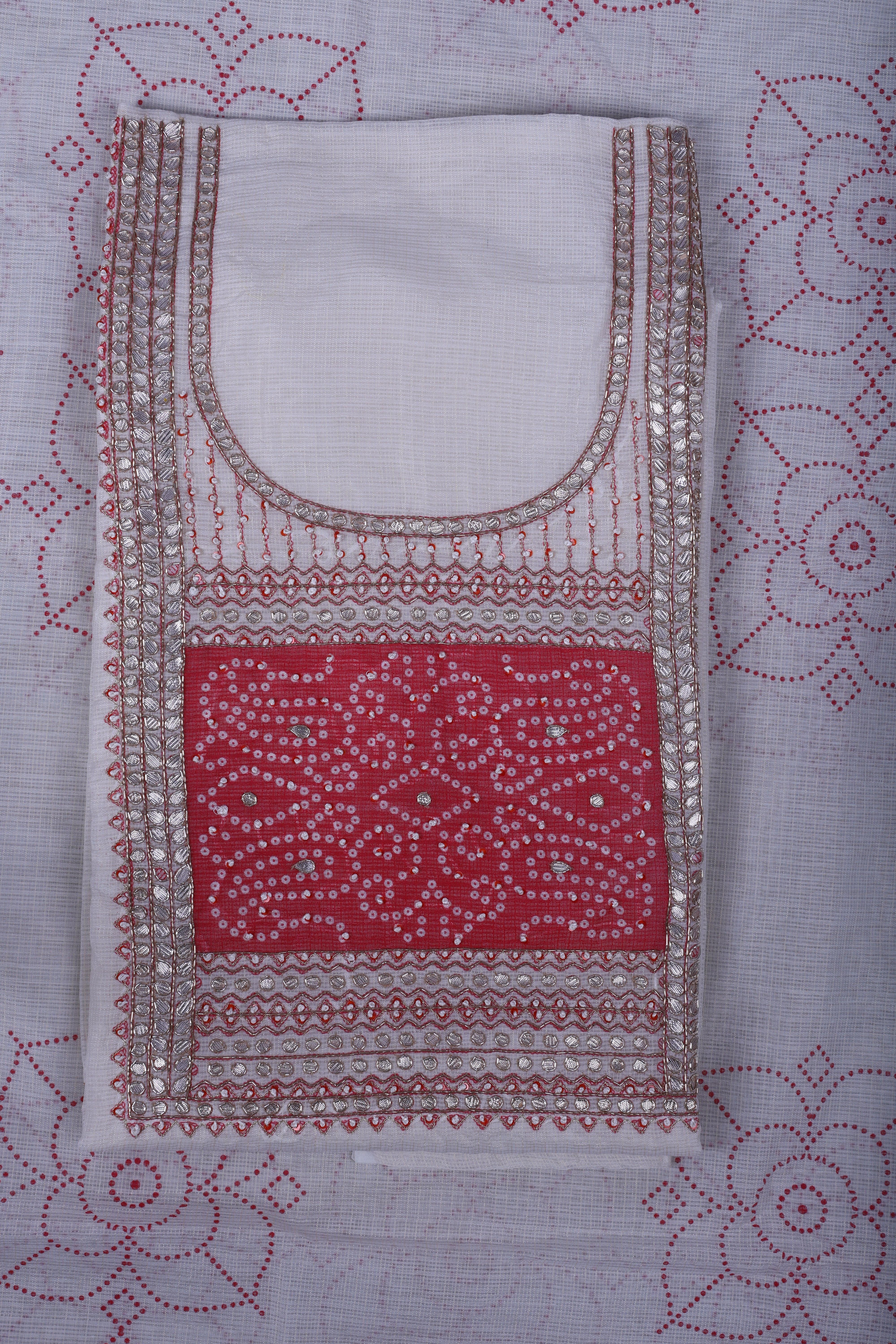 Ivory Kota Silk Suit Set with Gotta Work & Bandej Detailing