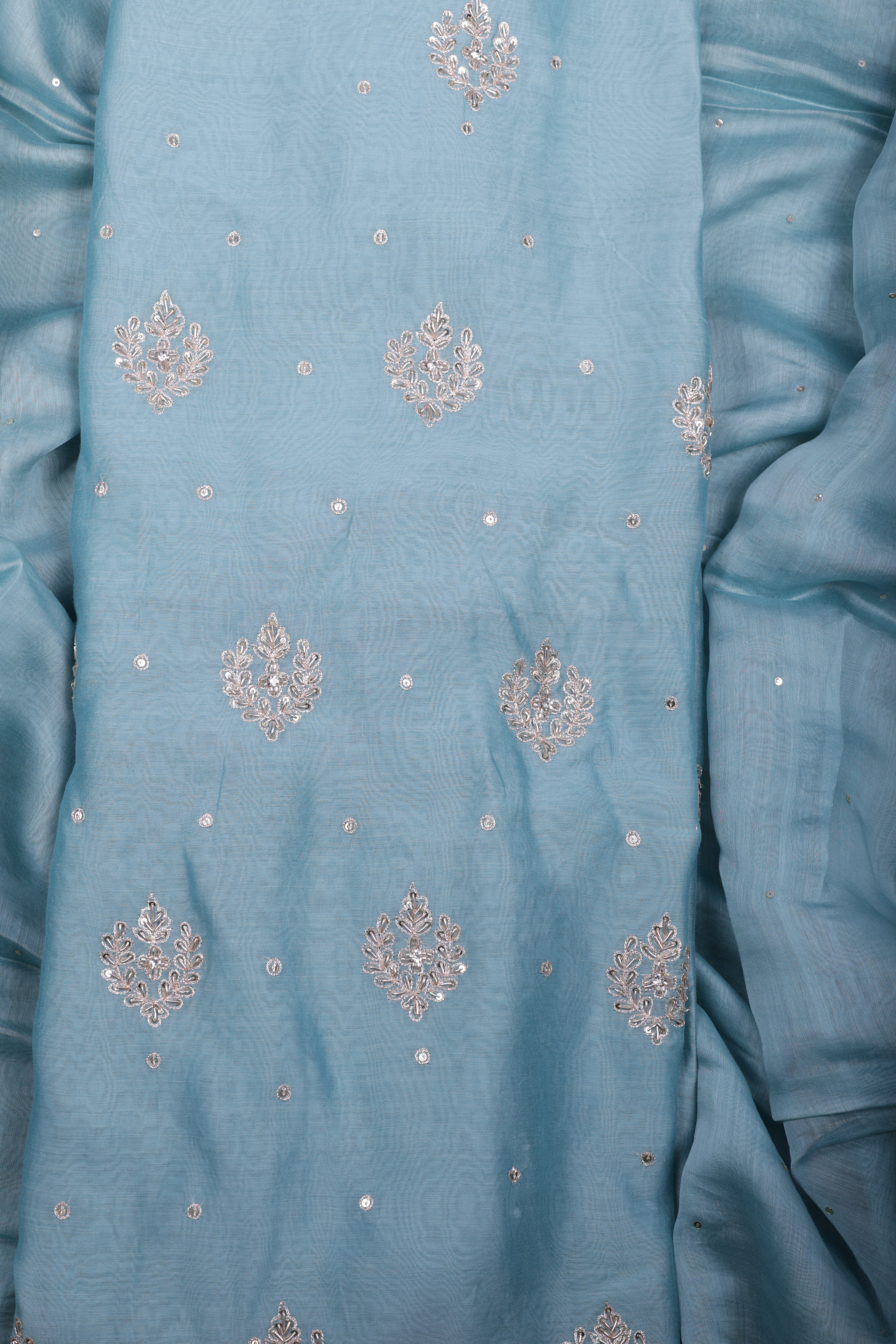 Sky Blue Chanderi Silk Suit Set with Zari & Zardozi Work