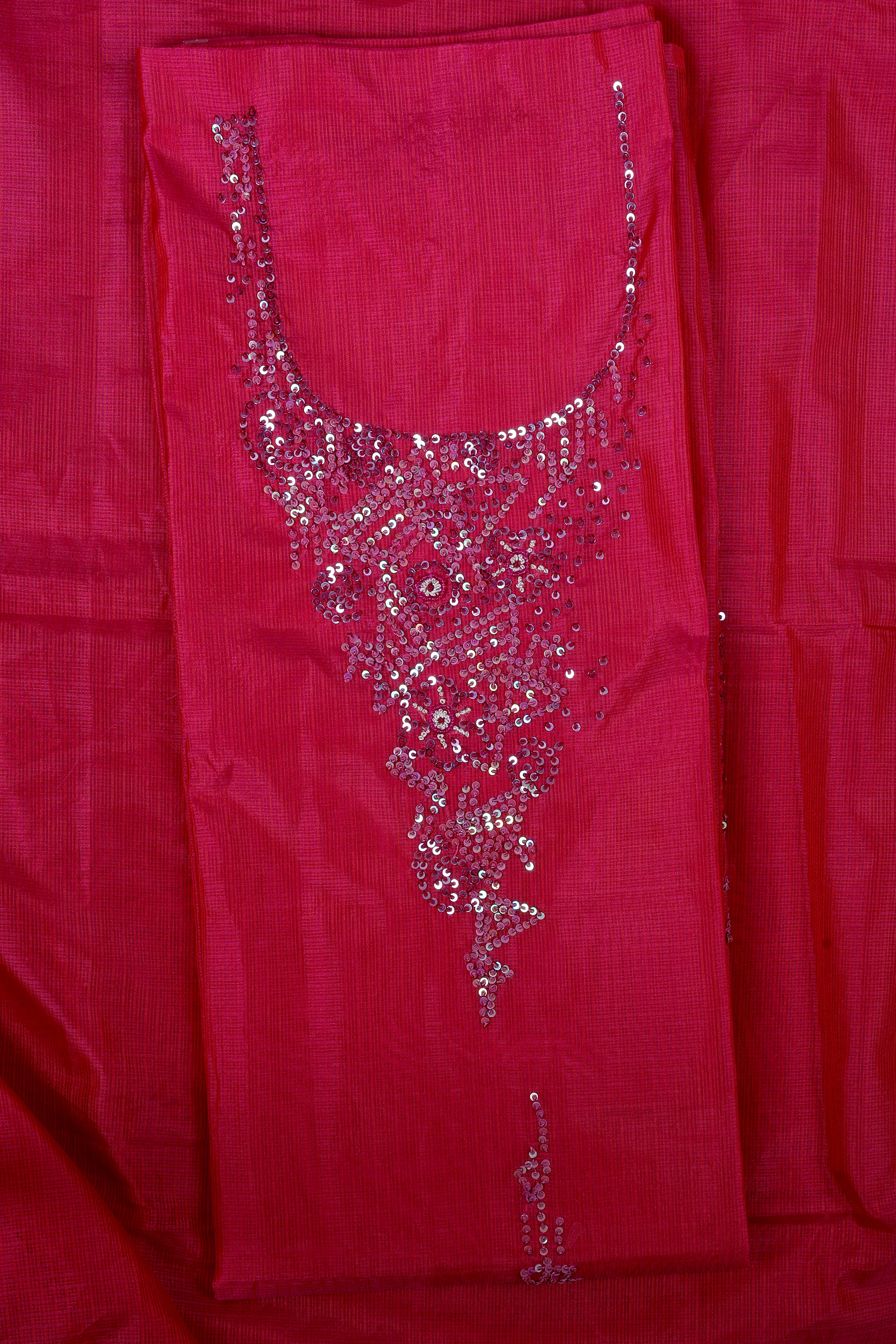 Ruby Pink Kota Silk Suit Set with Sequence & Pearl Work