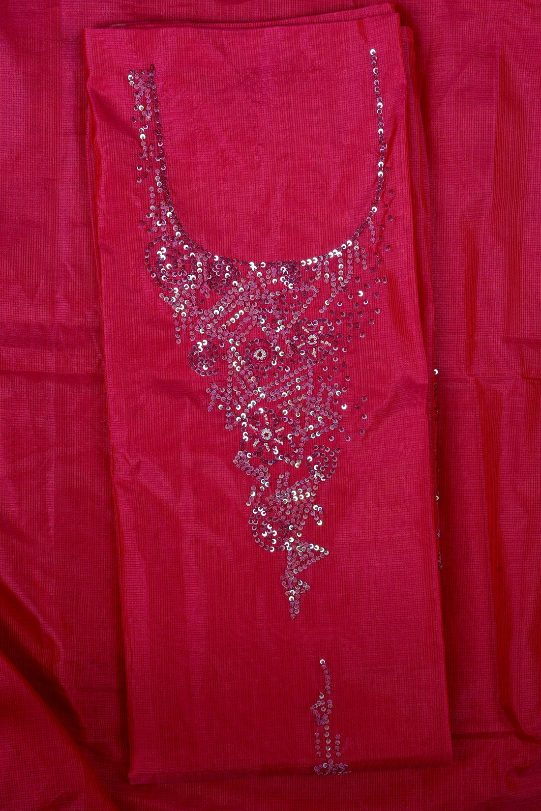 Ruby Pink Kota Silk Suit Set with Sequence & Pearl Work