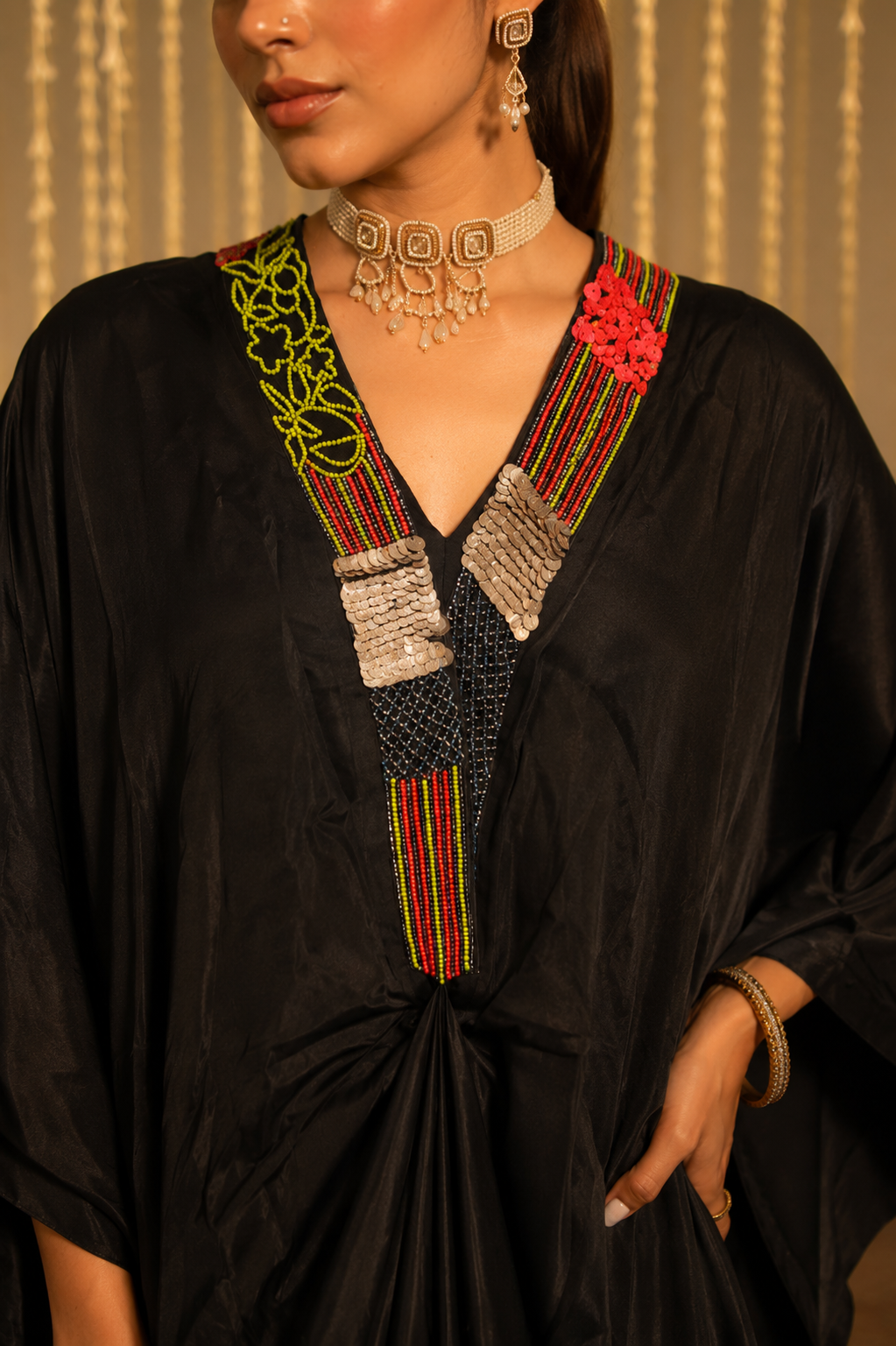 Noir Embellished Kaftan Set