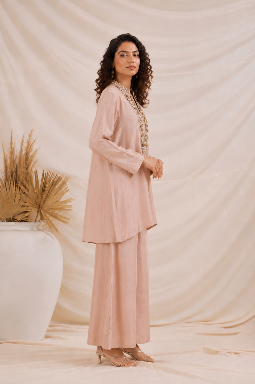 Champagne Glow Embellished Crepe Co-Ord Set