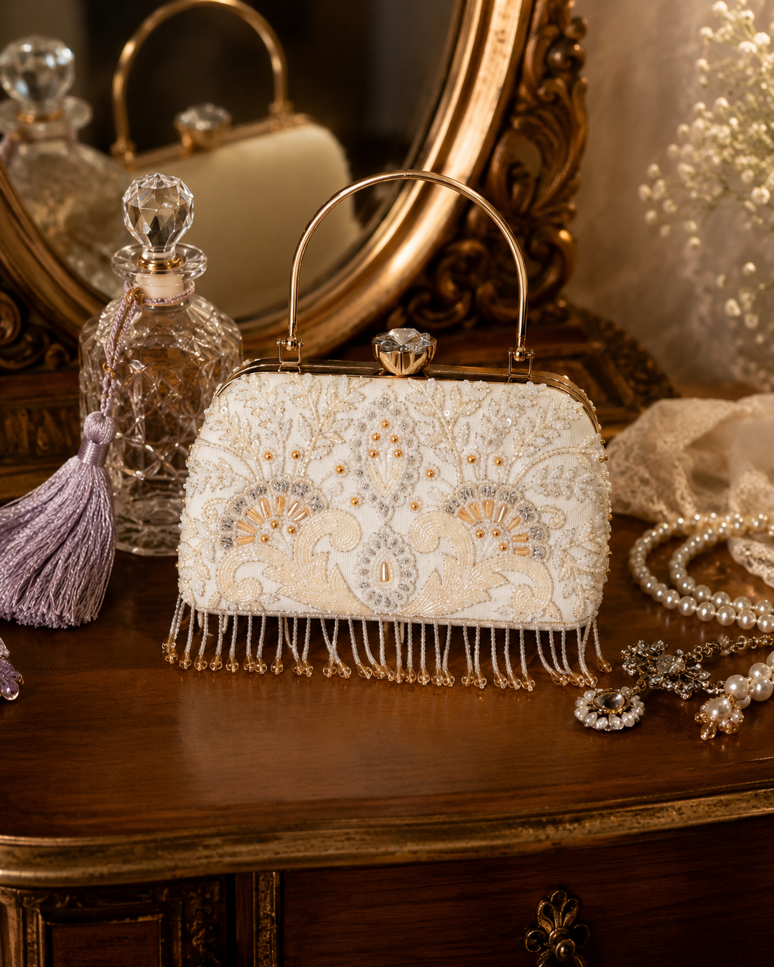 White Pearl Embellished Clutch